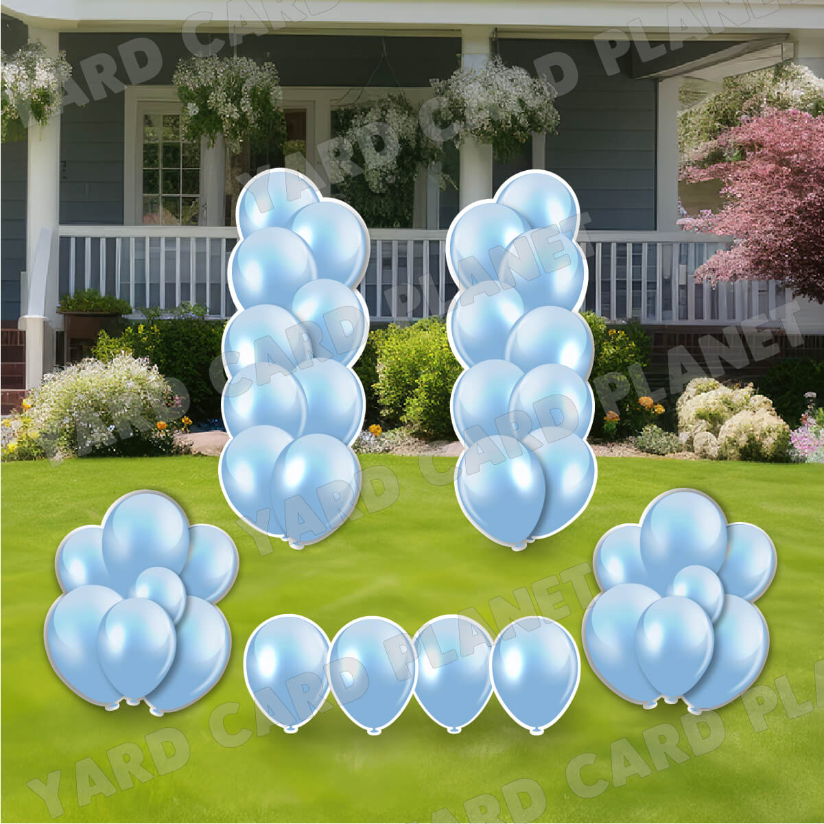 Baby Blue Balloon Towers, Bouquets and Singles Yard Card Set