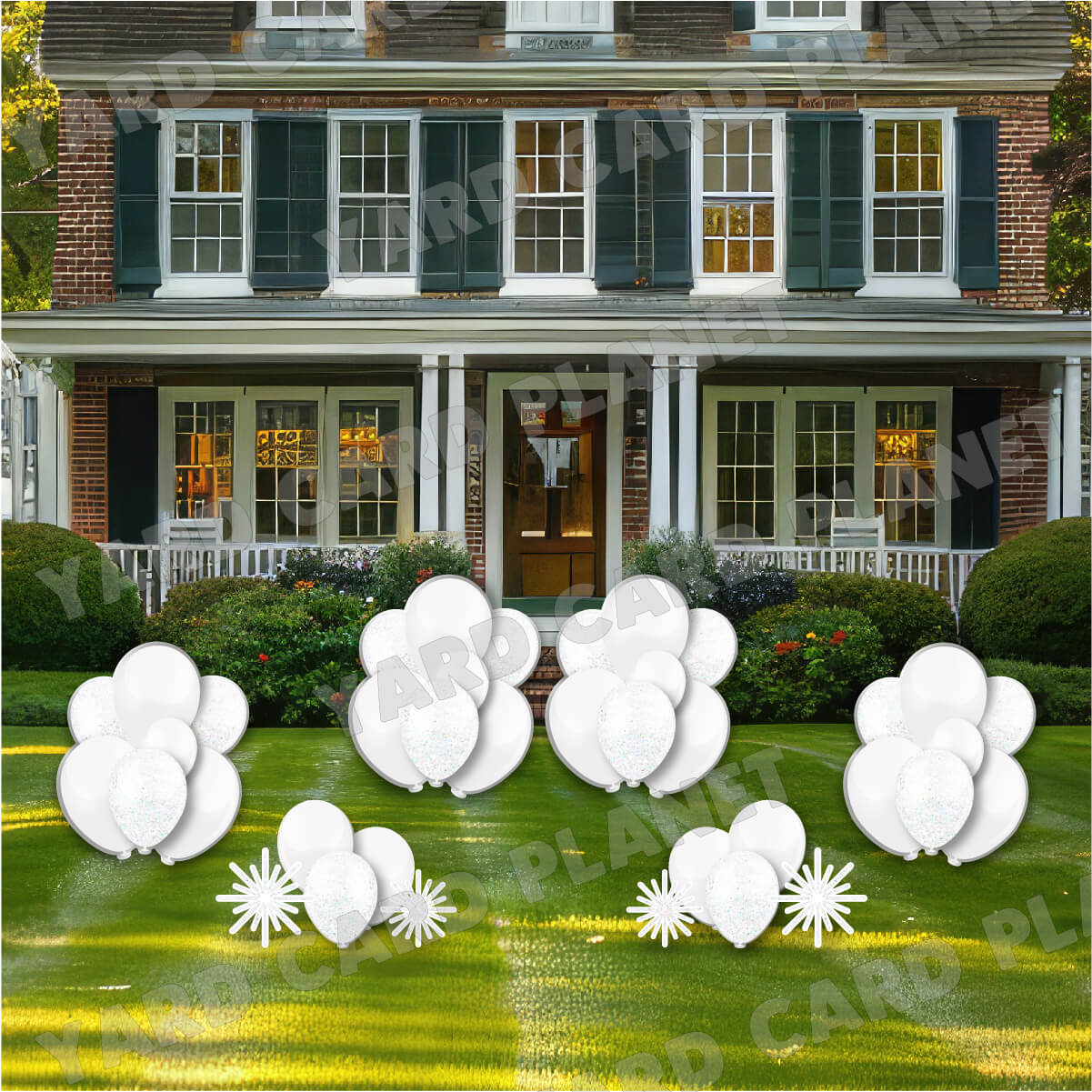 White with White Glitter Balloon Bouquets and Starbursts Yard Card Set