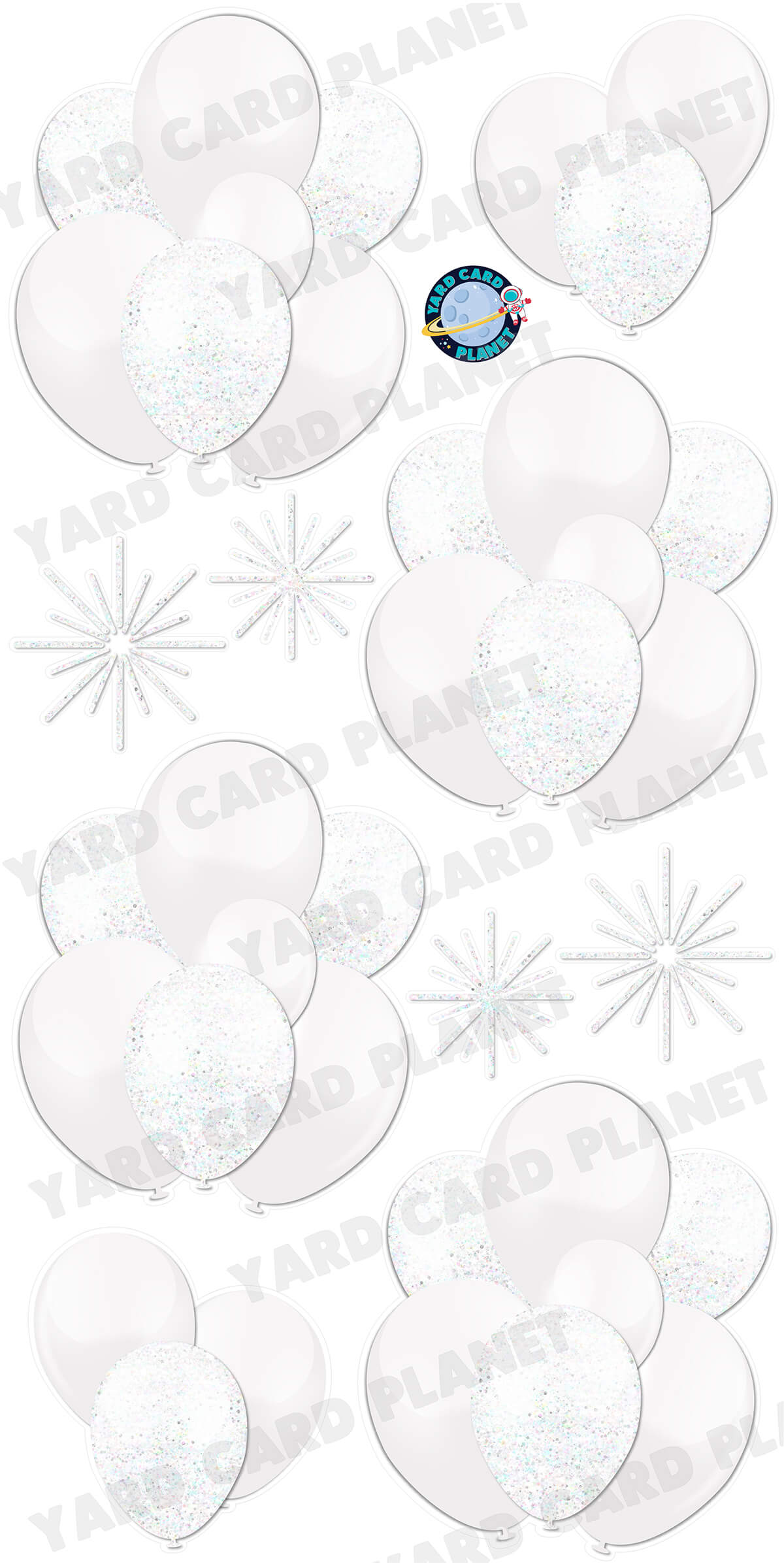 White with White Glitter Balloon Bouquets and Starbursts Yard Card Set