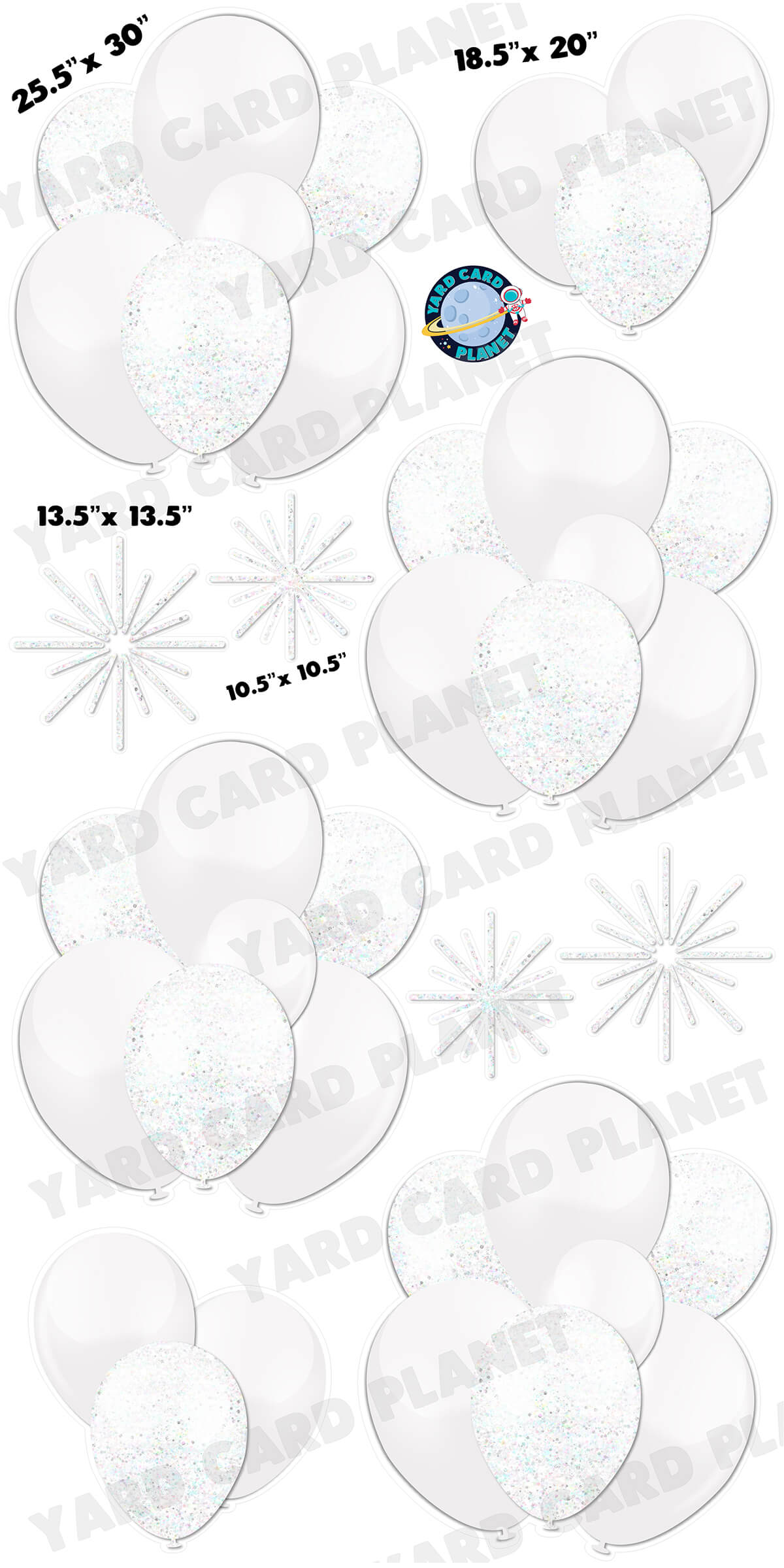 White with White Glitter Balloon Bouquets and Starbursts Yard Card Set