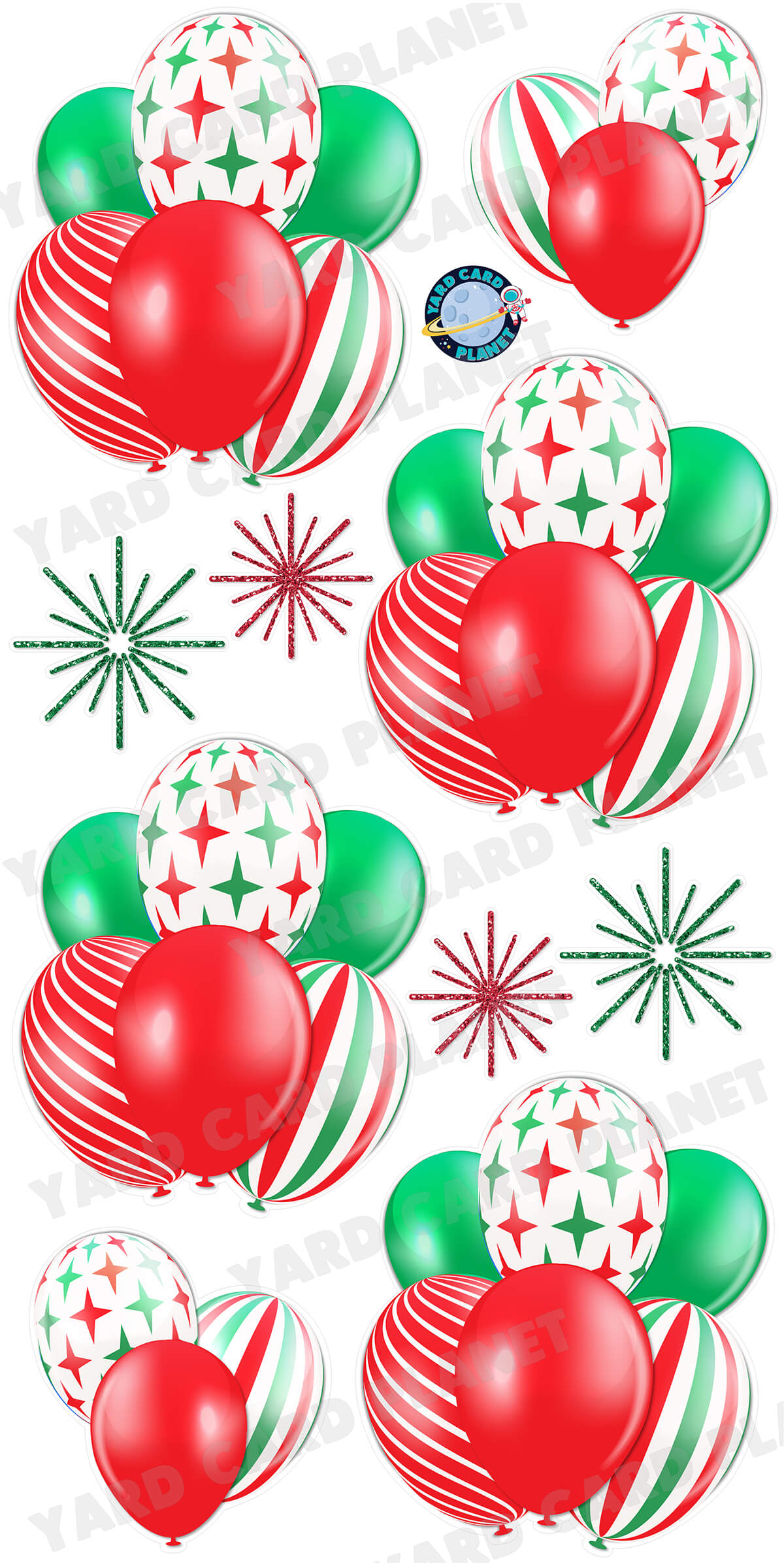 Christmas Pattern Balloon Bouquets and Starbursts Yard Card Set