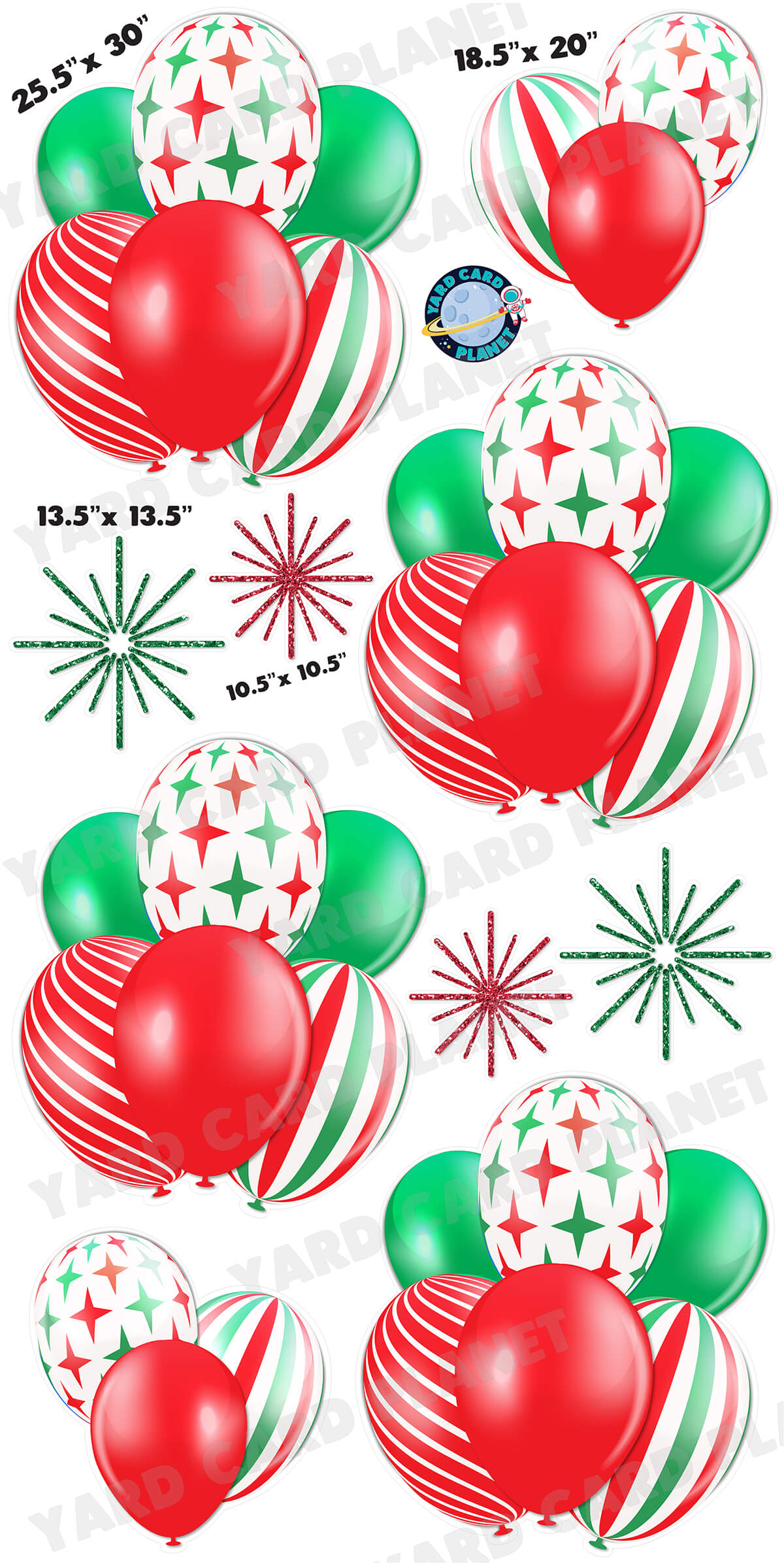 Christmas Pattern Balloon Bouquets and Starbursts Yard Card Set