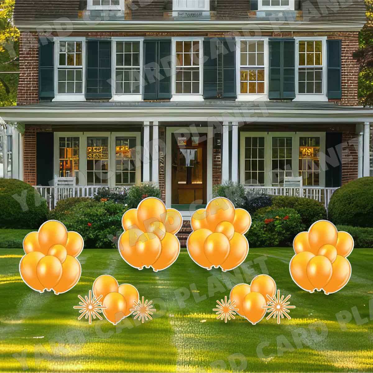 Orange Balloon Bouquets and Starbursts Yard Card Flair Set