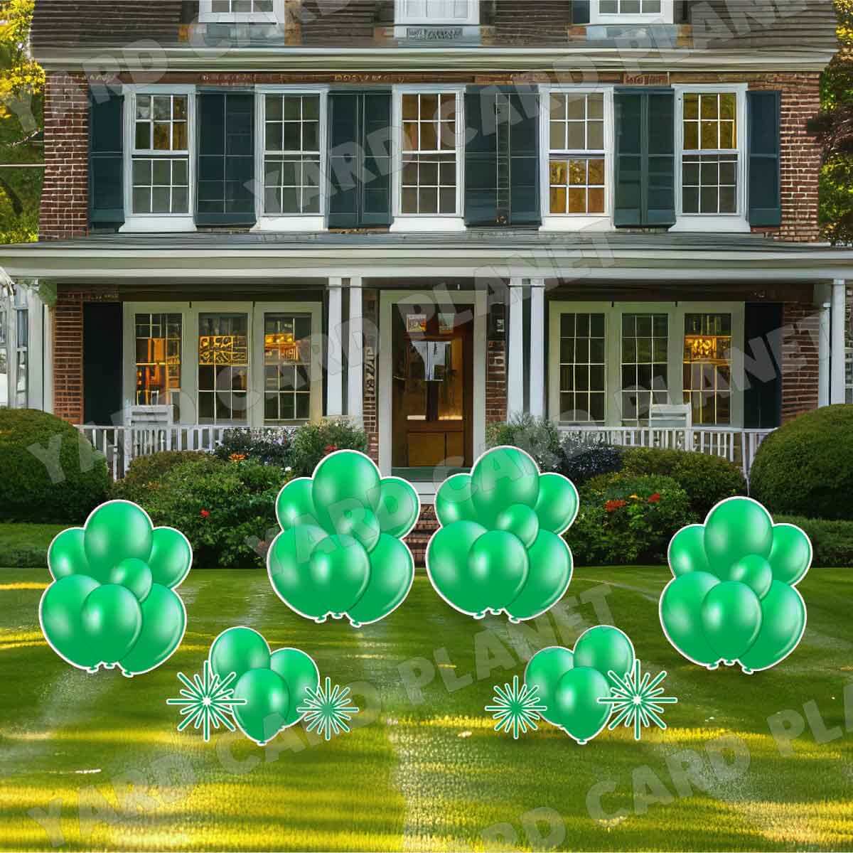 Green Balloon Bouquets and Starbursts Yard Card Flair Set