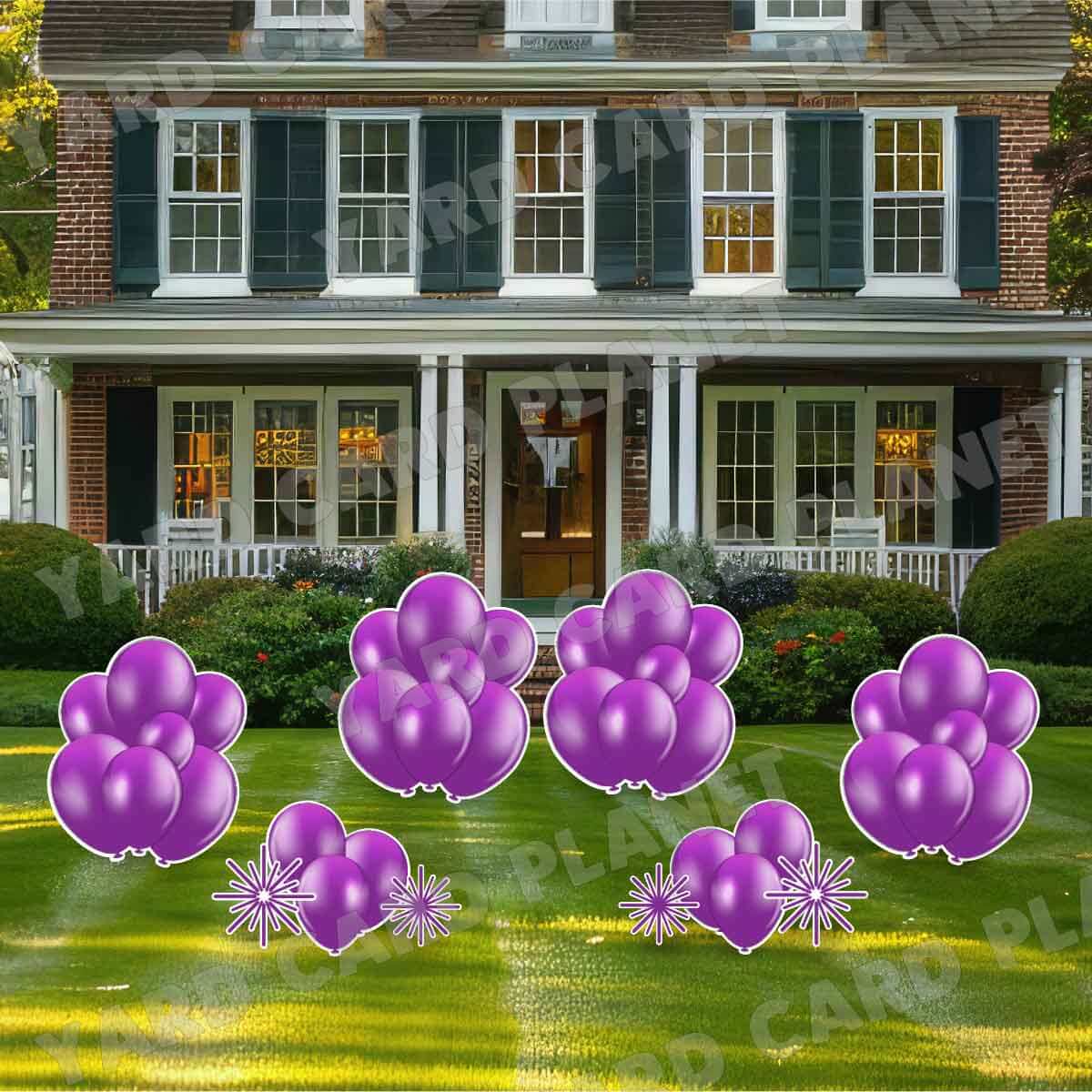 Purple Balloon Bouquets and Starbursts Yard Card Flair Set