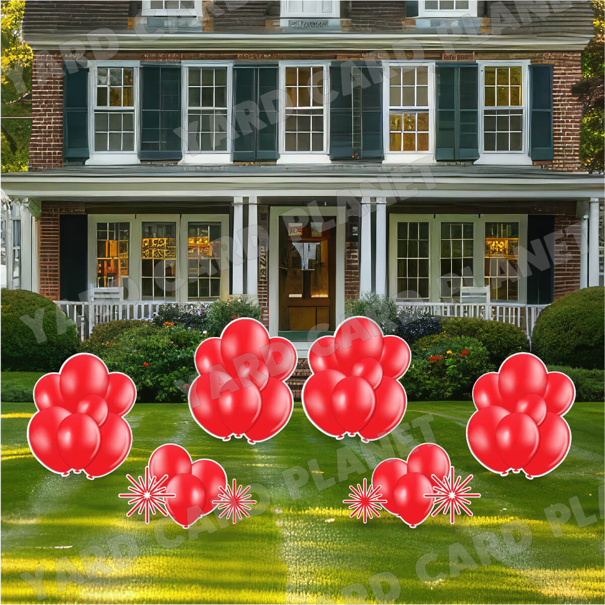 Red Balloon Bouquets and Starbursts Yard Card Flair Set