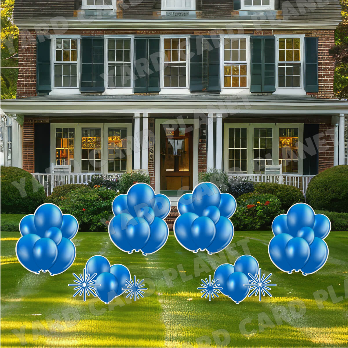 Blue Balloon Bouquets and Starbursts Yard Card Flair Set