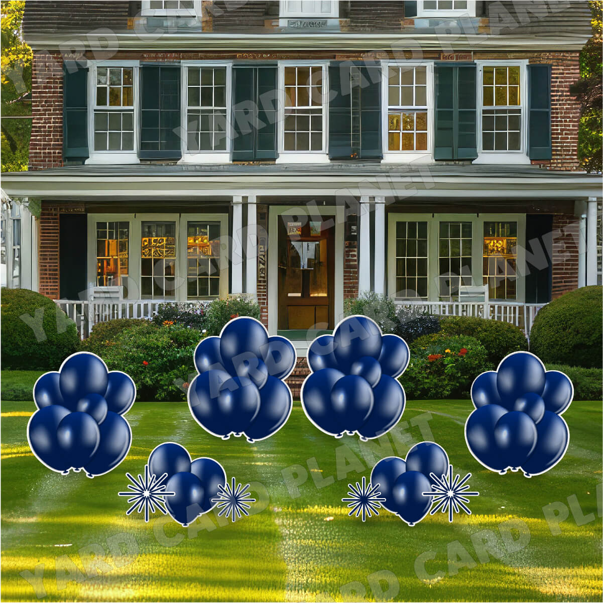 Navy Blue Balloon Bouquets and Starbursts Yard Card Flair Set
