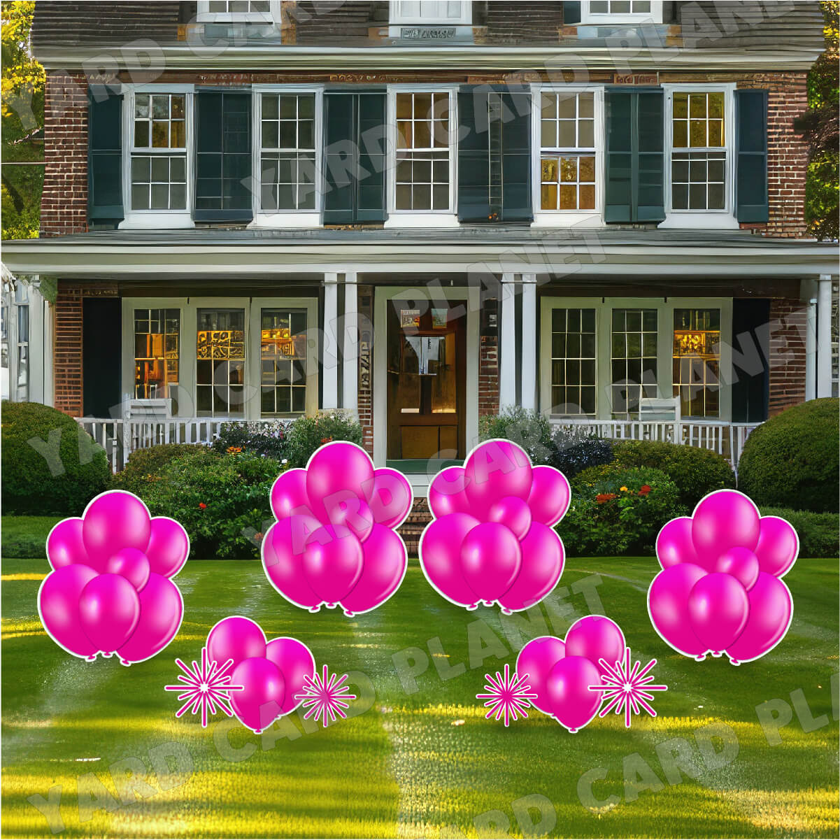 Hot Pink Balloon Bouquets and Starbursts Yard Card Flair Set