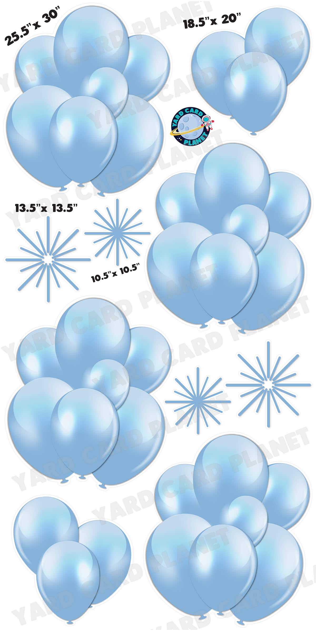 Baby Blue Balloon Bouquets and Starbursts Yard Card Flair Set