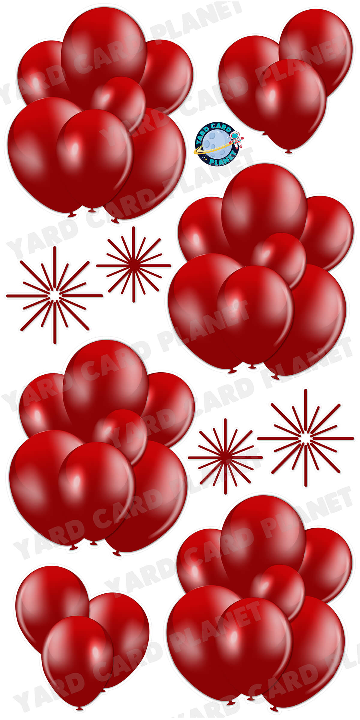 Maroon Balloon Bouquets and Starbursts Yard Card Flair Set