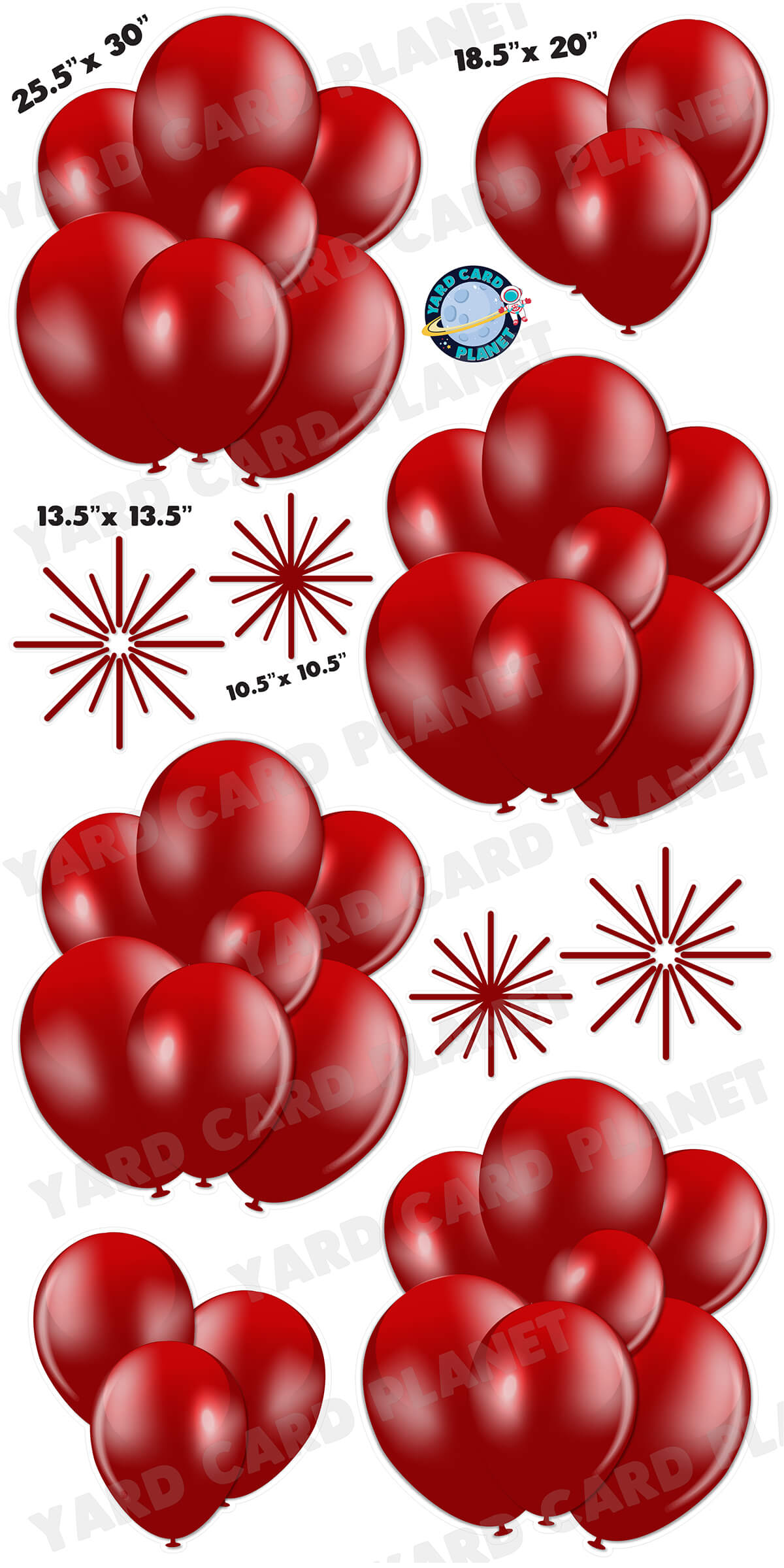 Maroon Balloon Bouquets and Starbursts Yard Card Flair Set