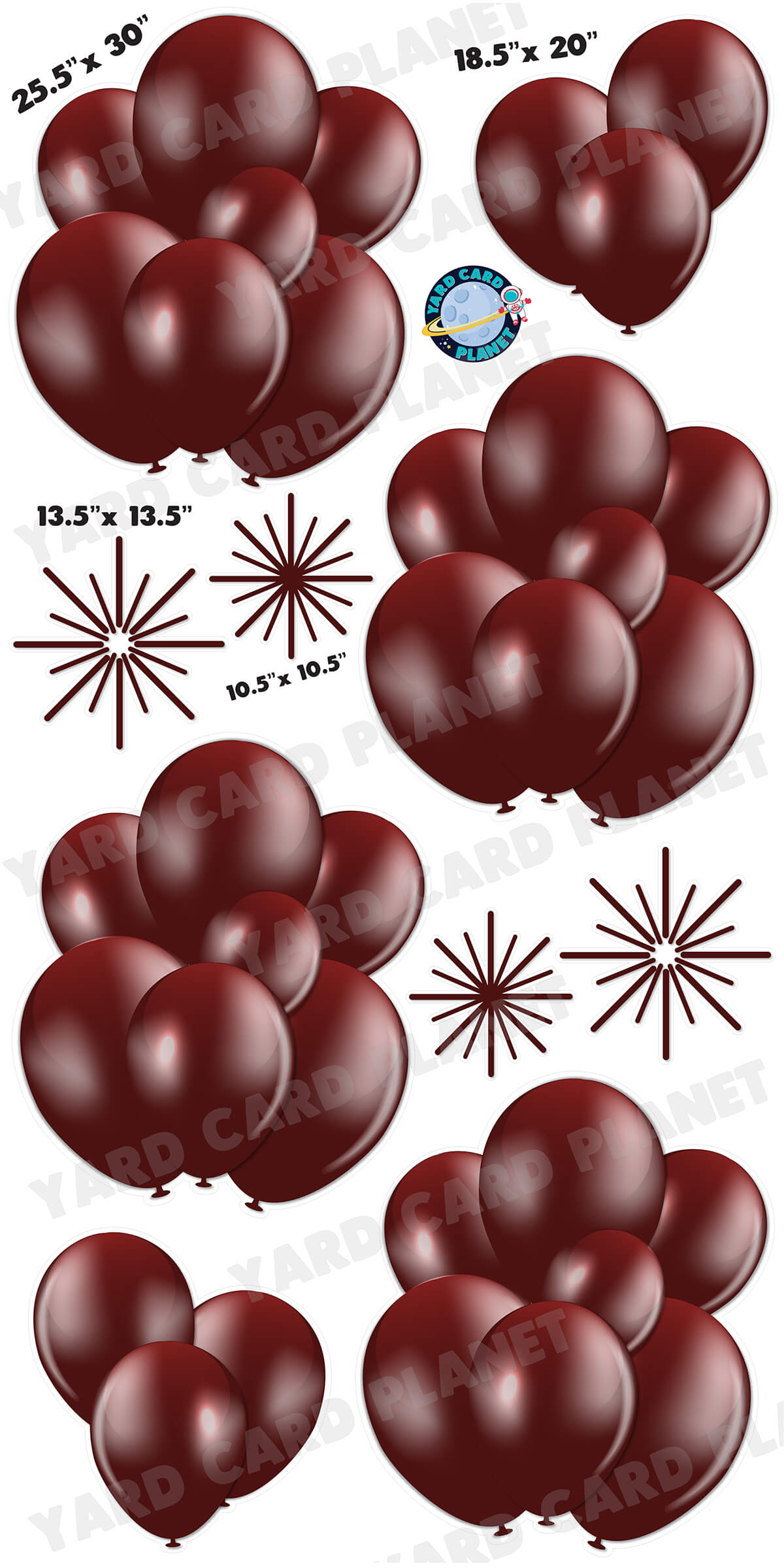 Dark Maroon Balloon Bouquets and Starbursts Yard Card Flair Set