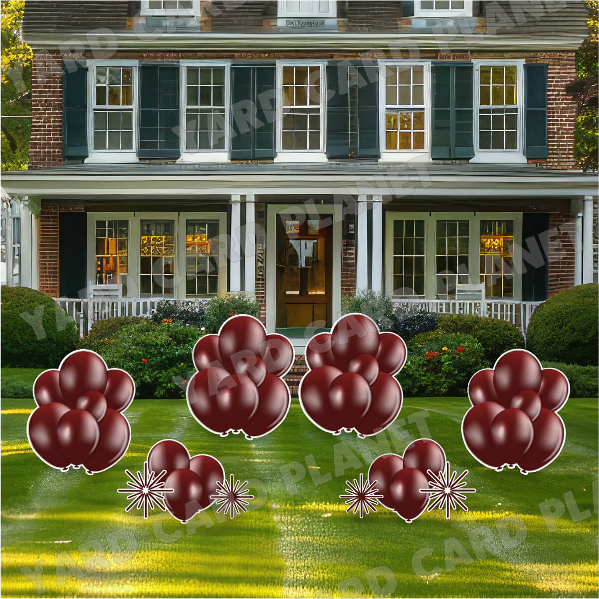 Dark Maroon Balloon Bouquets and Starbursts Yard Card Flair Set