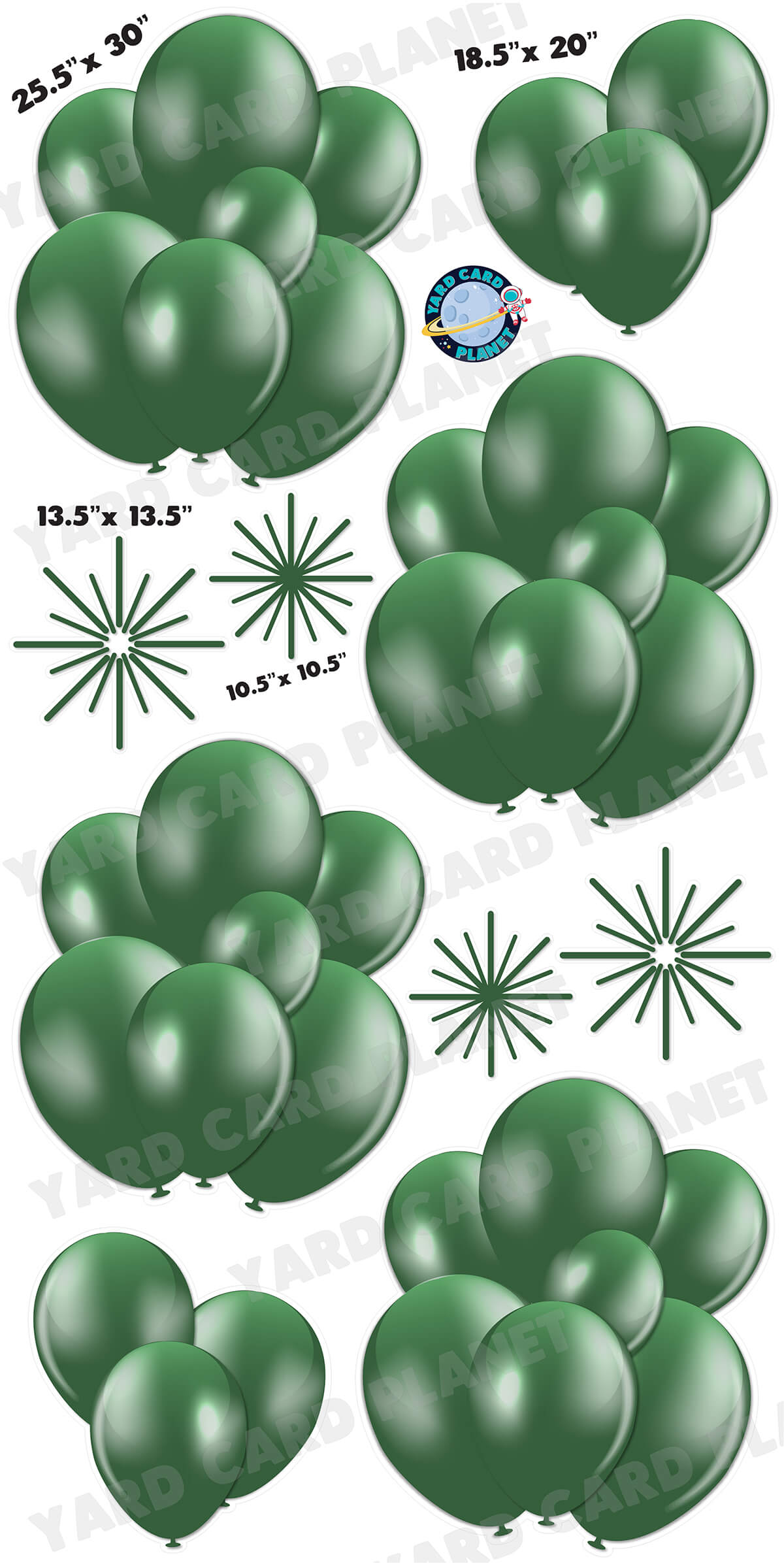 Hunter Green Balloon Bouquets and Starbursts Yard Card Flair Set