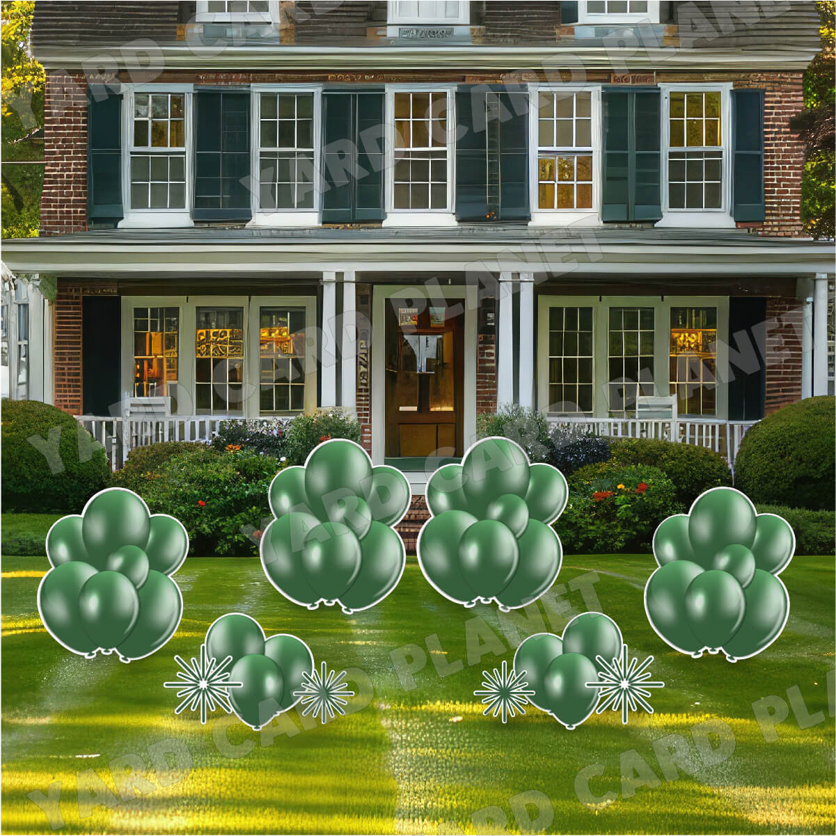 Hunter Green Balloon Bouquets and Starbursts Yard Card Flair Set