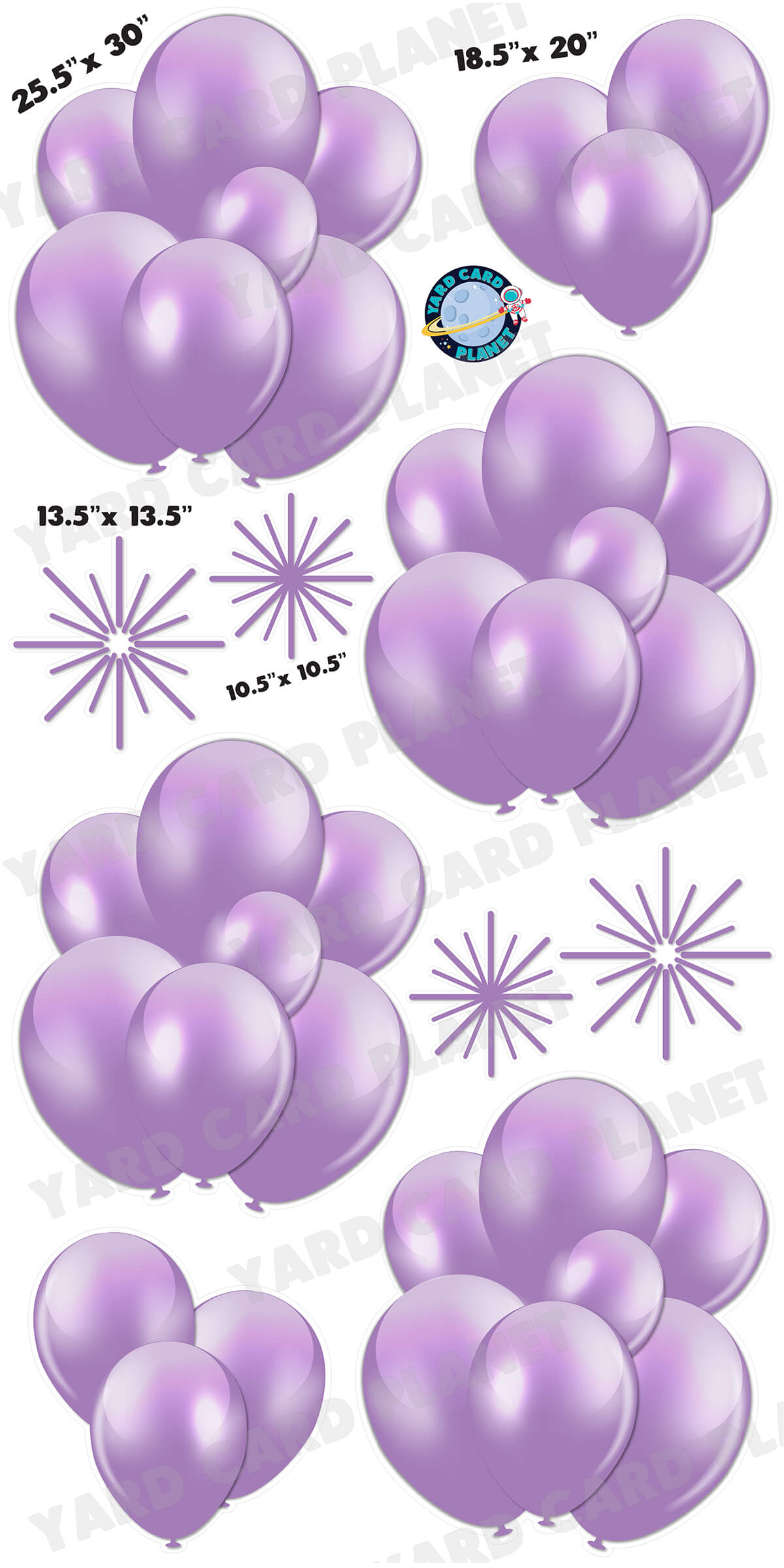 Light Purple Balloon Bouquets and Starbursts Yard Card Flair Set