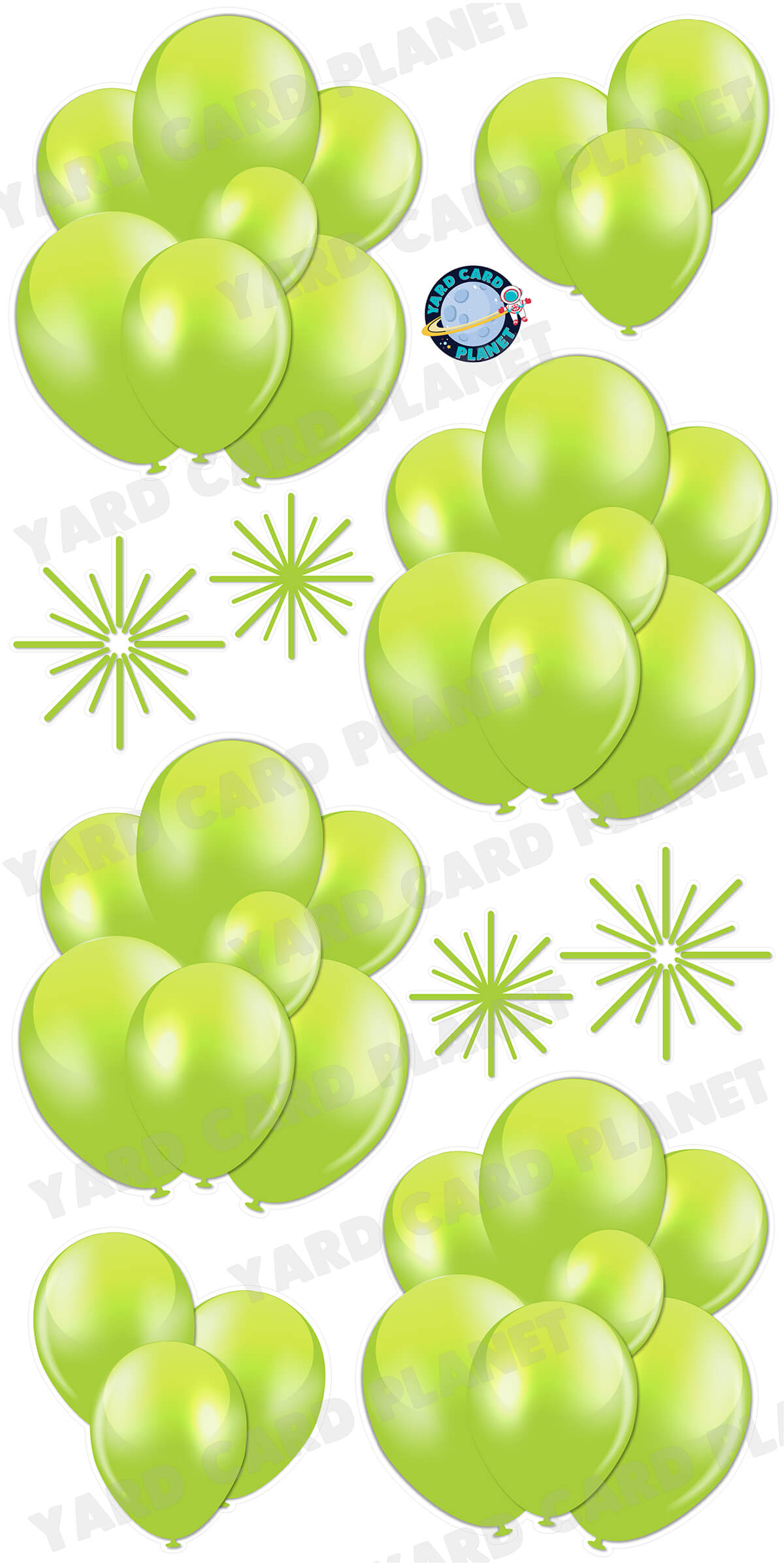Lime Green Balloon Bouquets and Starbursts Yard Card Flair Set