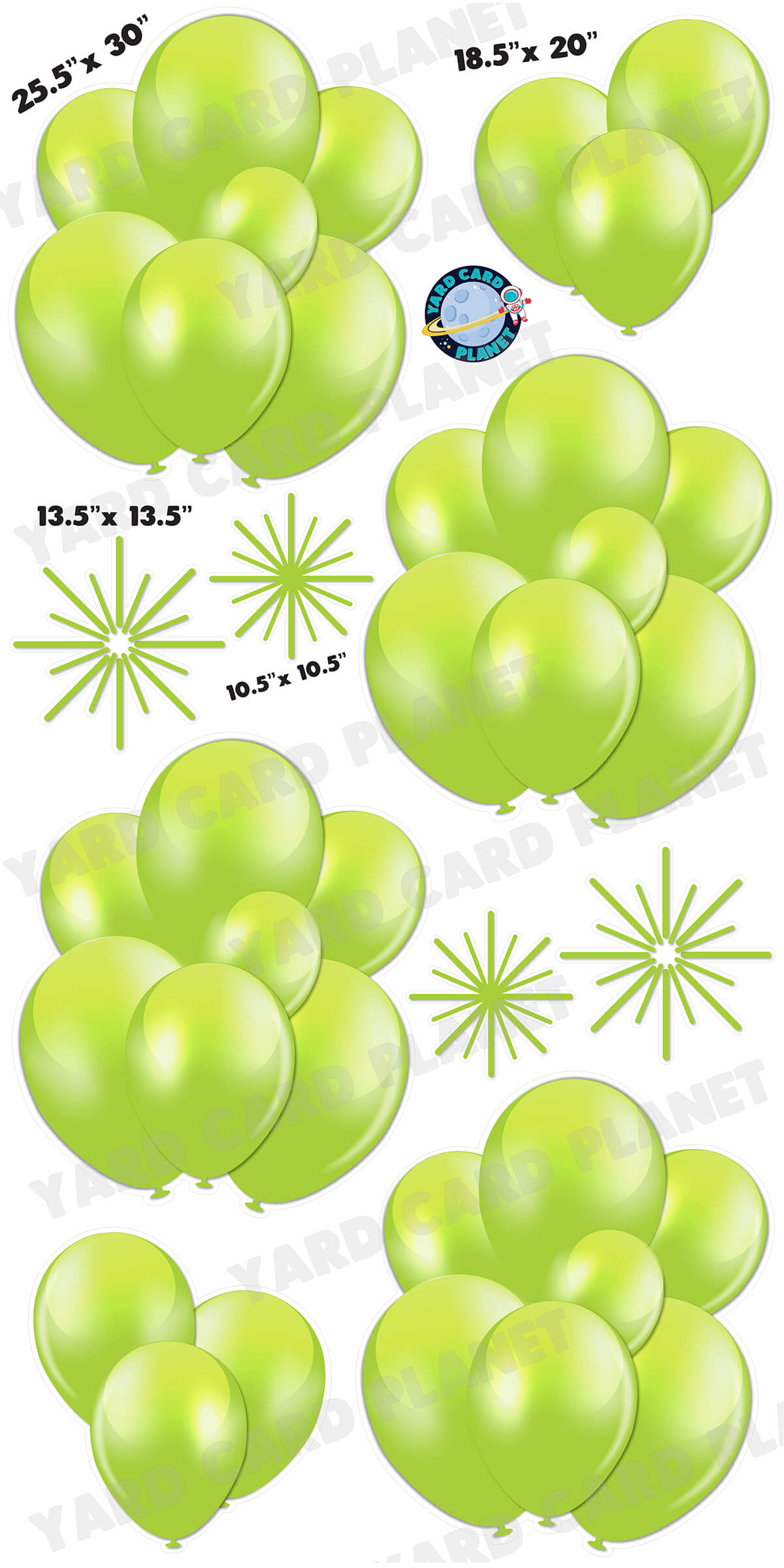 Lime Green Balloon Bouquets and Starbursts Yard Card Flair Set