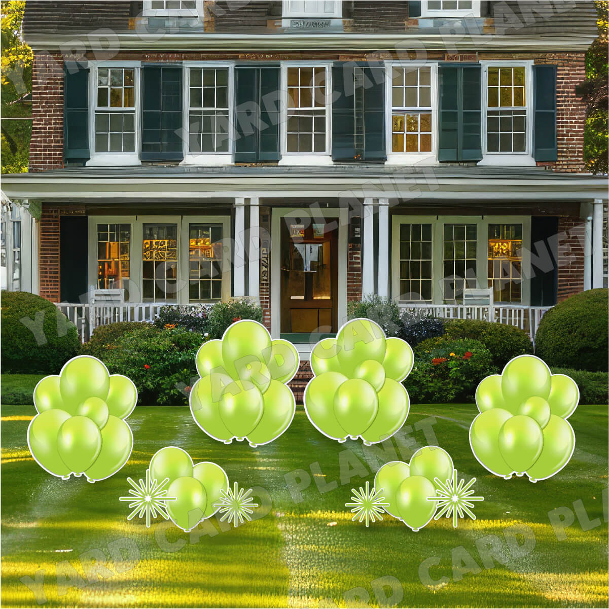 Lime Green Balloon Bouquets and Starbursts Yard Card Flair Set