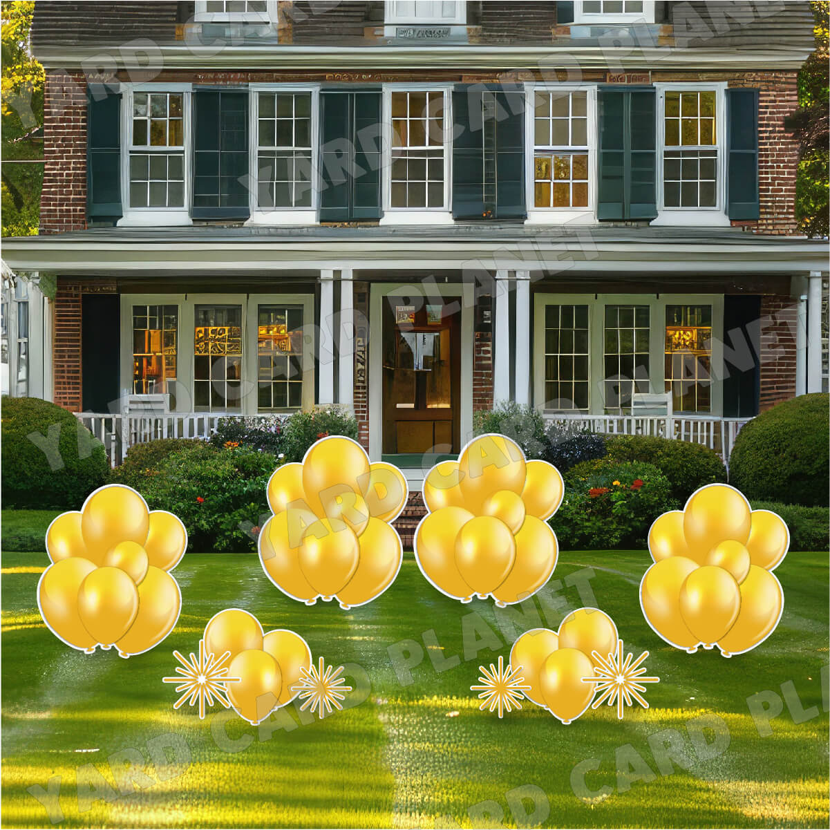 Gold Balloon Bouquets and Starbursts Yard Card Flair Set