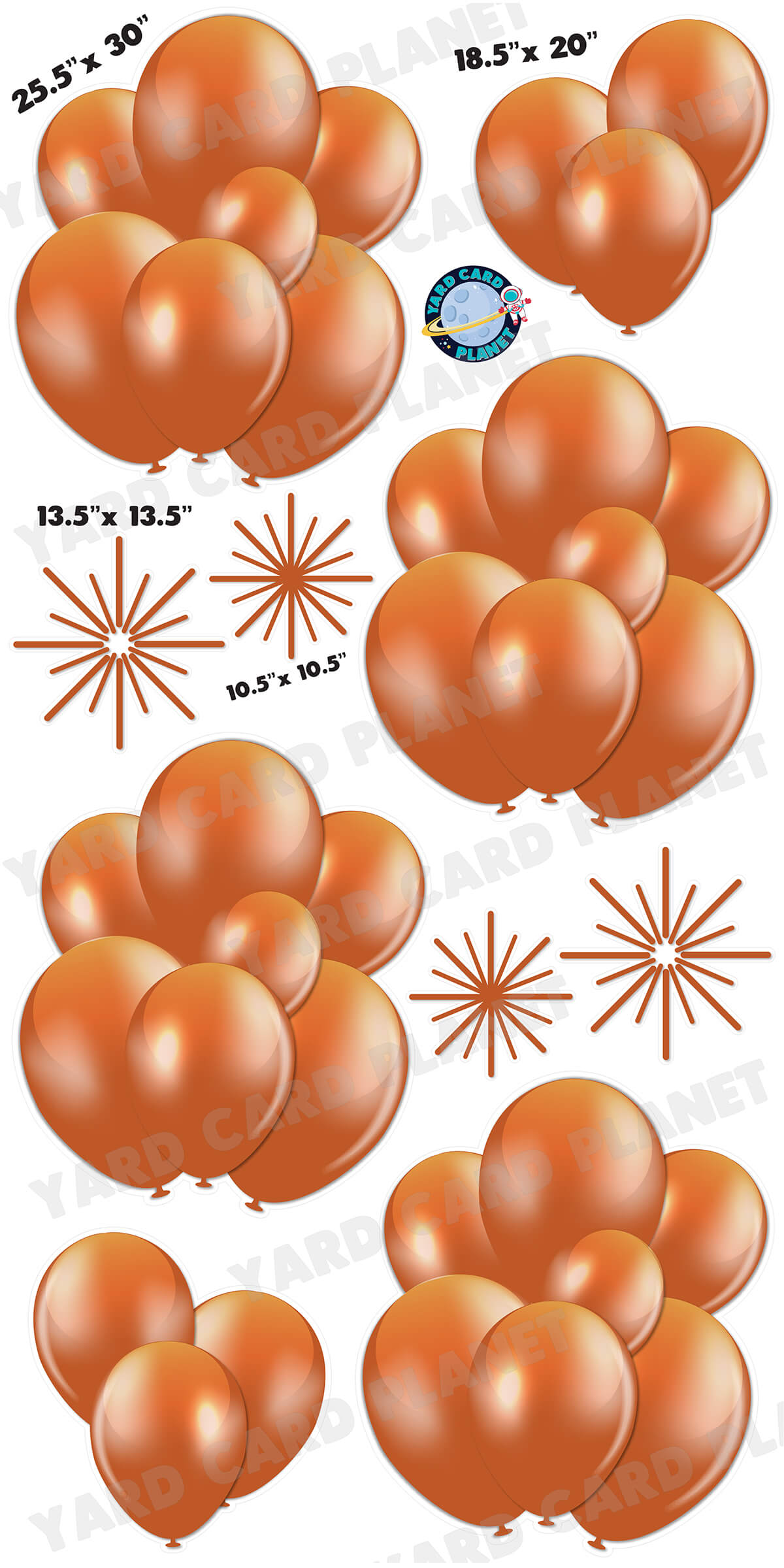 Burnt Orange Balloon Bouquets and Starbursts Yard Card Flair Set
