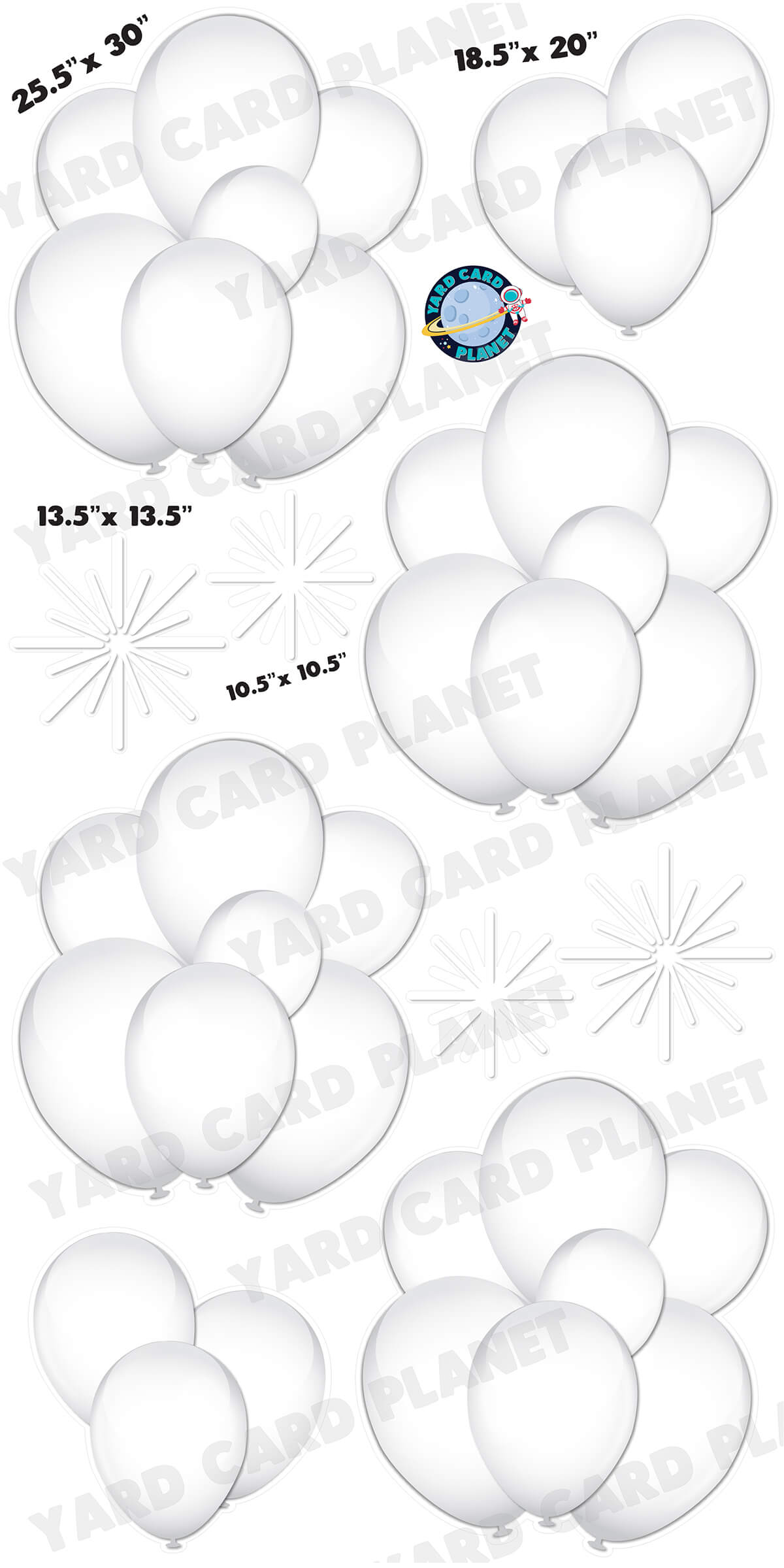 White Balloon Bouquets and Starbursts Yard Card Flair Set