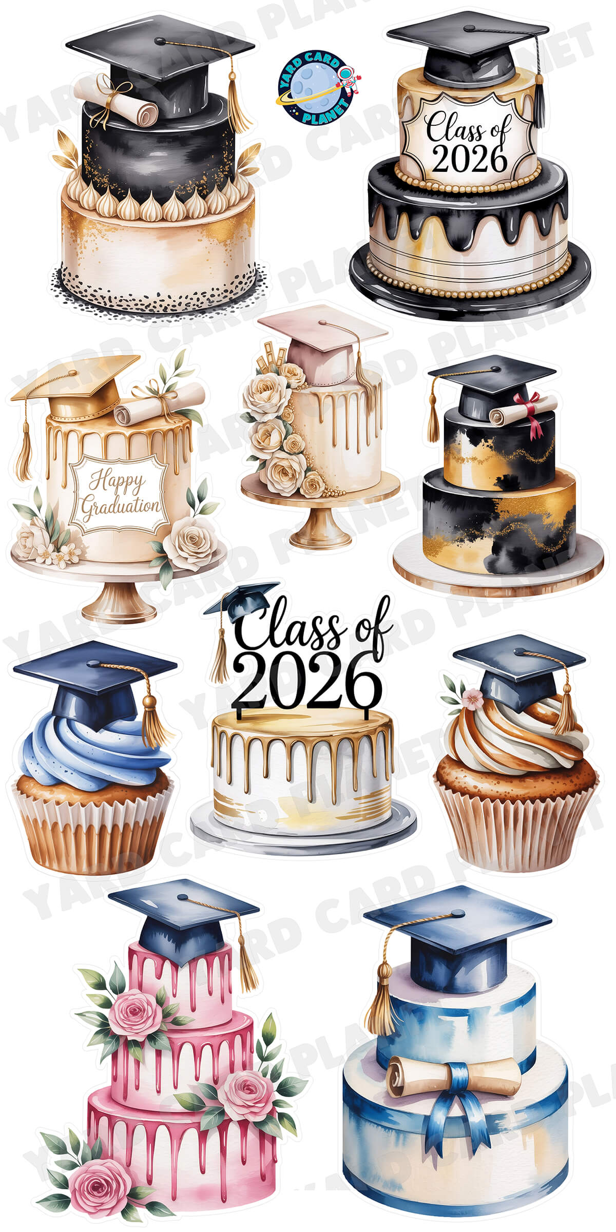 Graduation Cakes Yard Card Flair Set