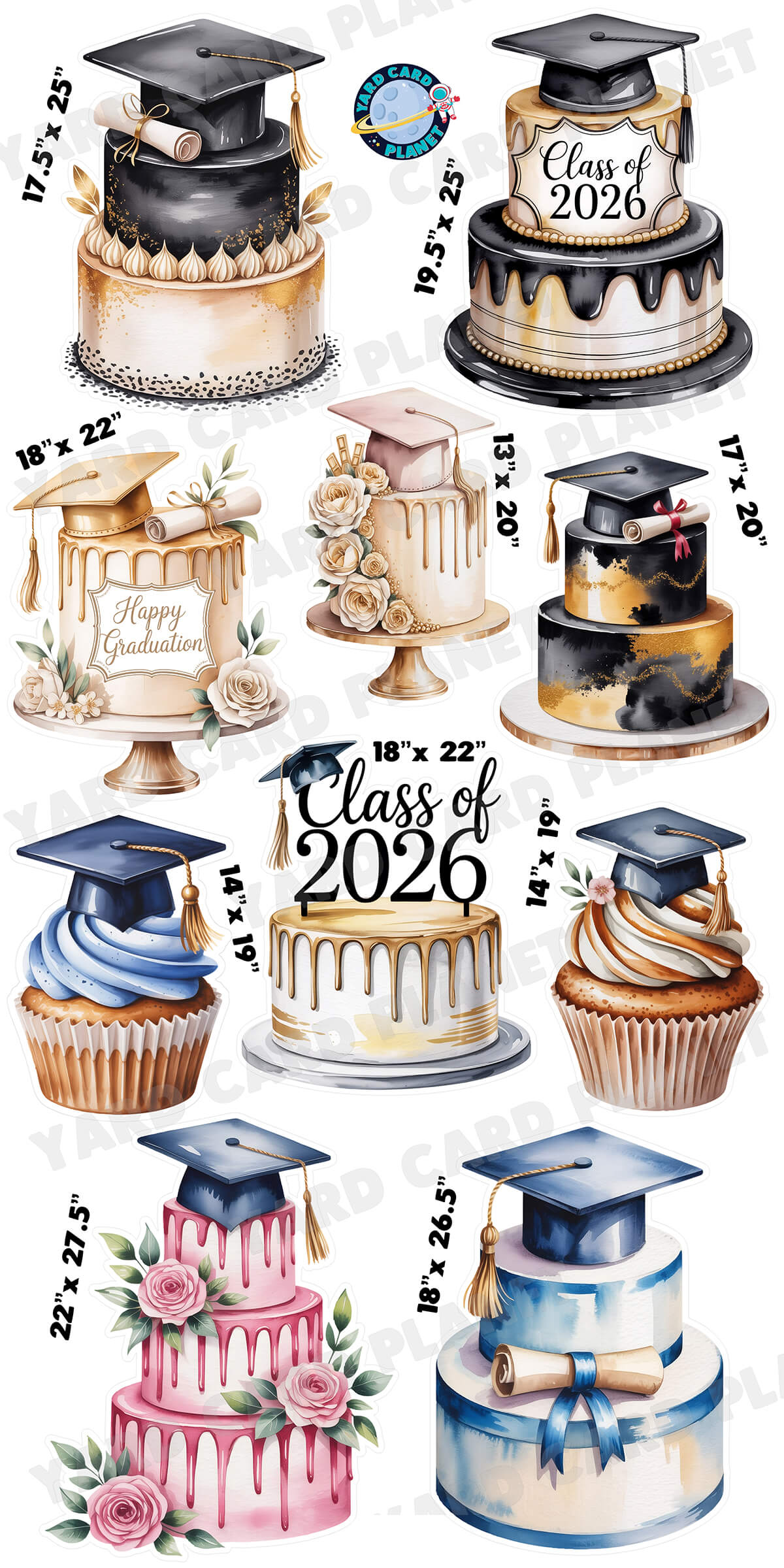 Graduation Cakes Yard Card Flair Set