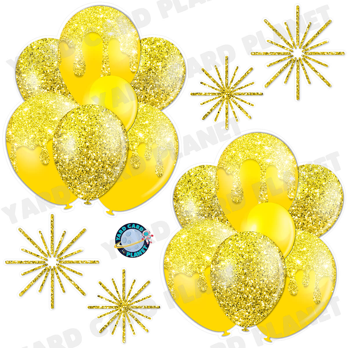 Yellow Glitter Balloon Bouquets and Starbursts Half Sheet Yard Card Set