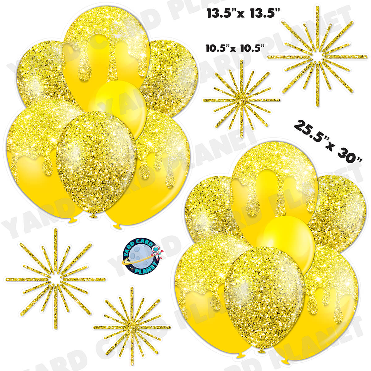 Yellow Glitter Balloon Bouquets and Starbursts Half Sheet Yard Card Set