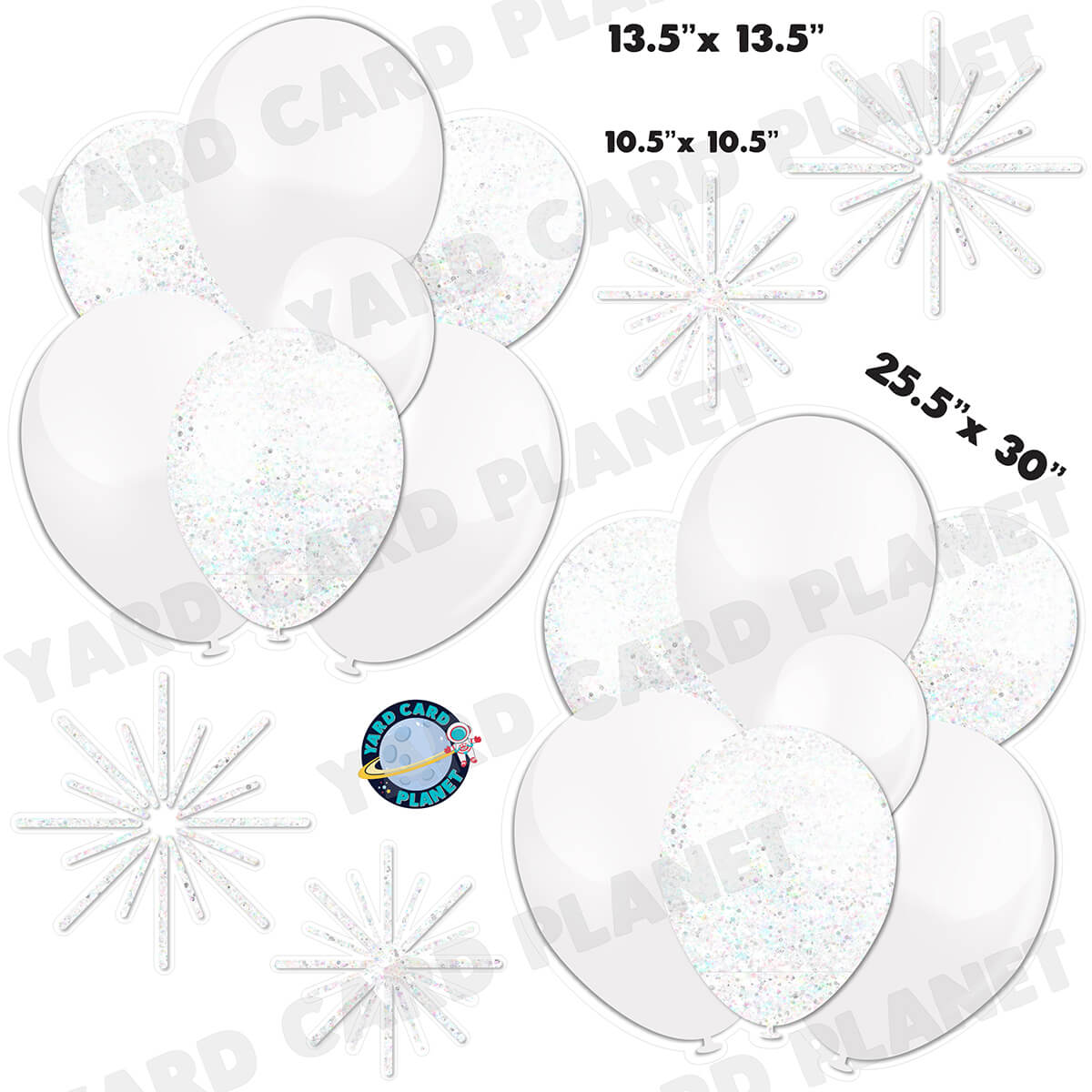 White and White Glitter Balloon Bouquets and Starbursts Half Sheet Yard Card Set