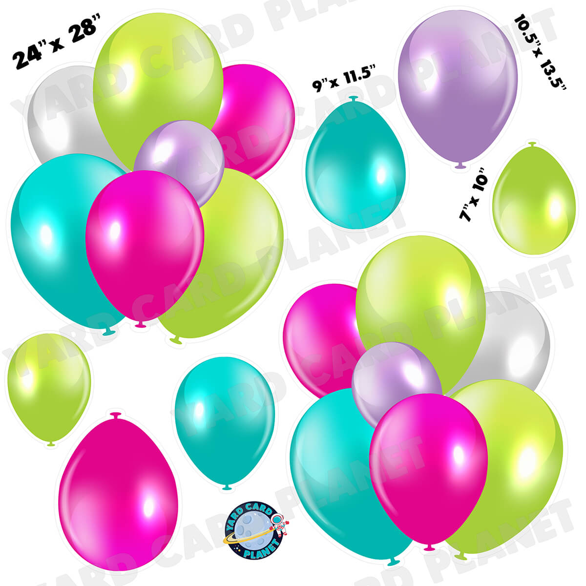 Pastel Multi Colored Balloon Bouquets and Singles Half Sheet Yard Card Set