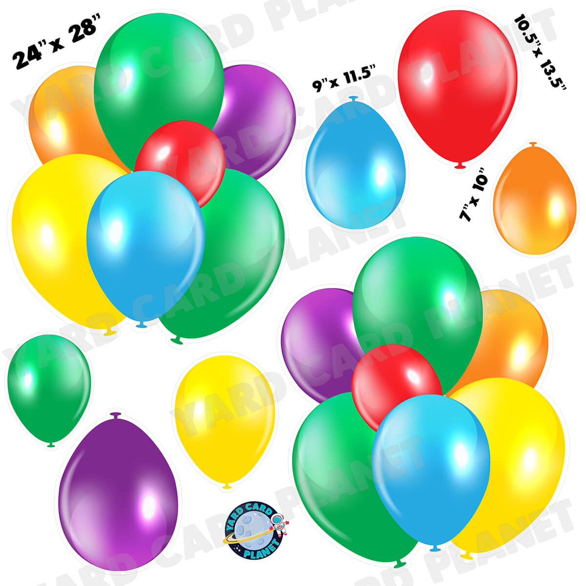Color Wheel Balloon Bouquets and Singles Half Sheet Yard Card Set