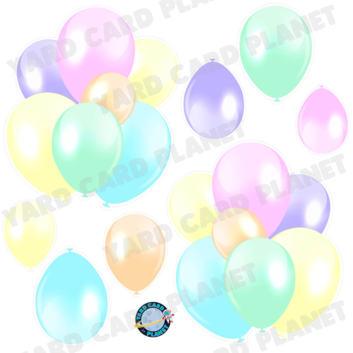 Multi Light Pastel Colored Balloon Bouquets and Singles Half Sheet Yard Card Set