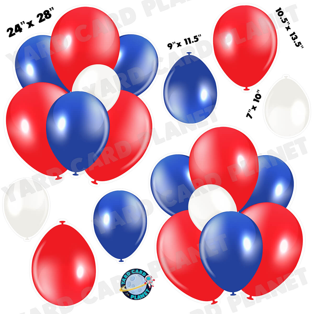 Red, White and Blue Balloon Bouquets and Singles Half Sheet Yard Card Set