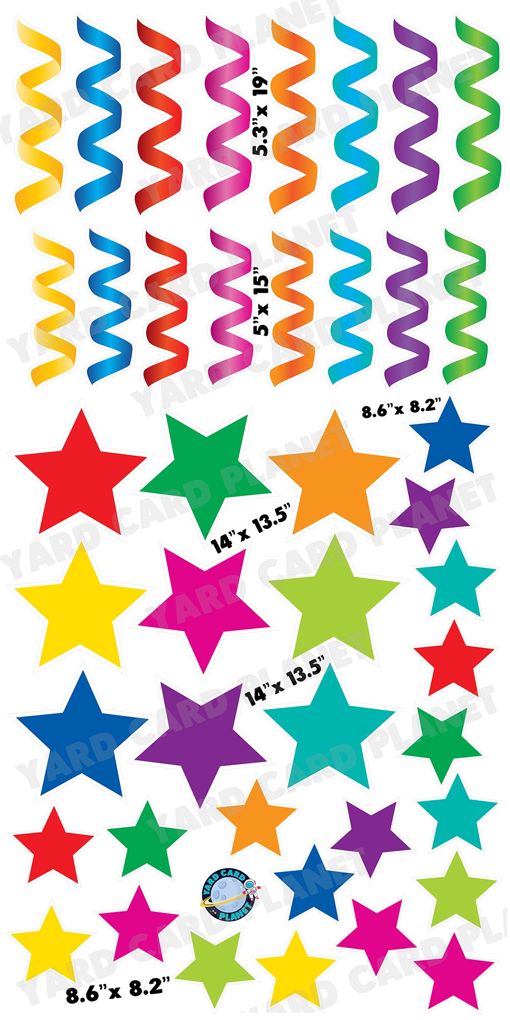 Bright Colorful Stars and Streamers Yard Card Flair Set
