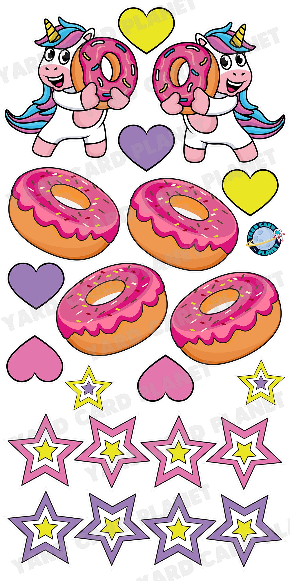 Unicorns, Donuts, Stars and Love Yard Card Flair Set