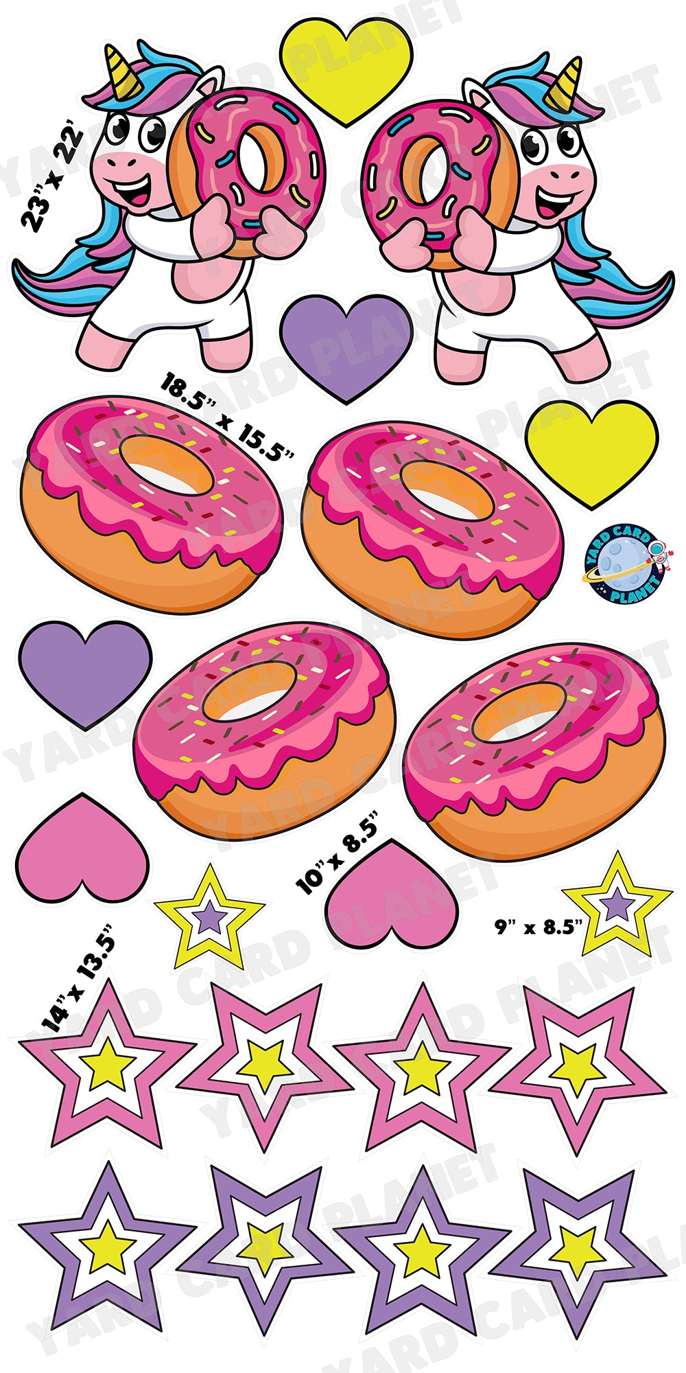 Unicorns, Donuts, Stars and Love Yard Card Flair Set