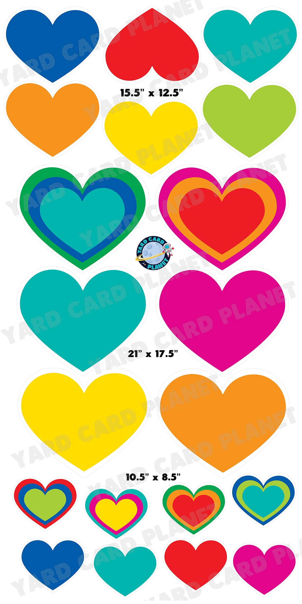 Bright Colorful Hearts Yard Card Flair Set