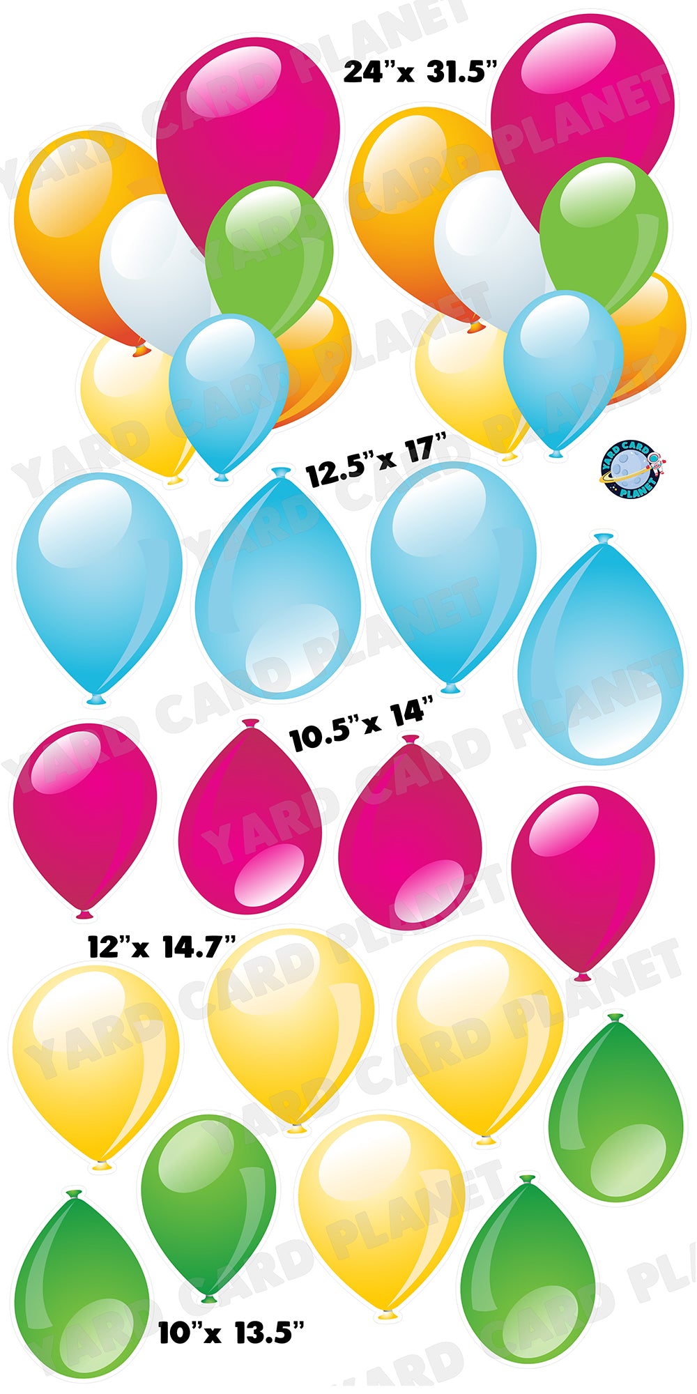 Colorful Balloons and Balloon Bouquets Yard Card Flair Set
