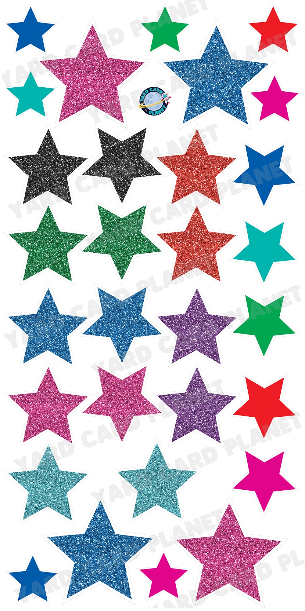 Bright Colorful Solid and Glitter Stars Yard Card Flair Set