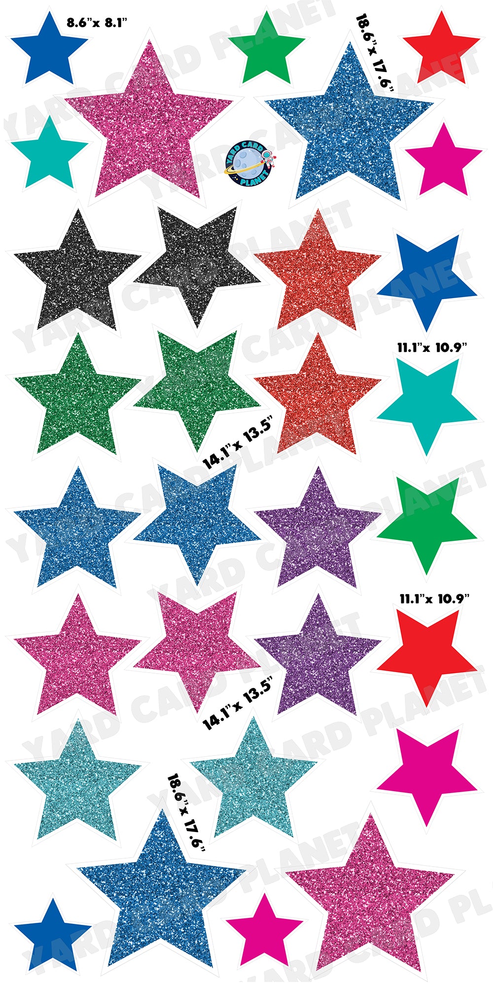 Bright Colorful Solid and Glitter Stars Yard Card Flair Set