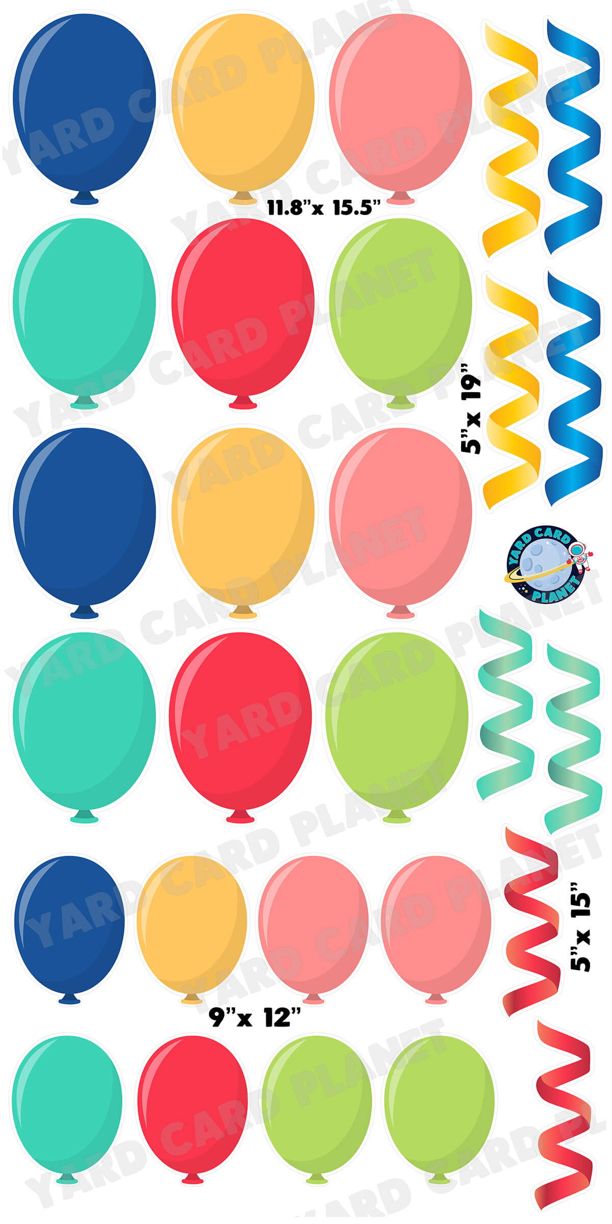 Pastel Colored Balloons and Streamers Yard Card Flair Set