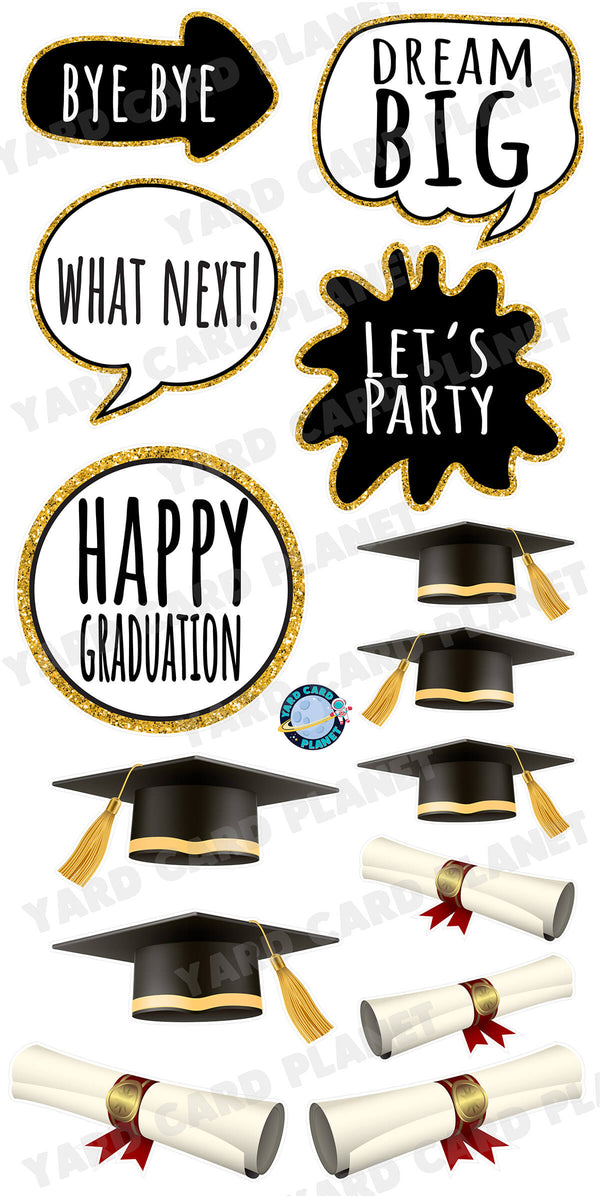 Graduation Signs, Grad Caps and Diplomas Yard Card Flair Set