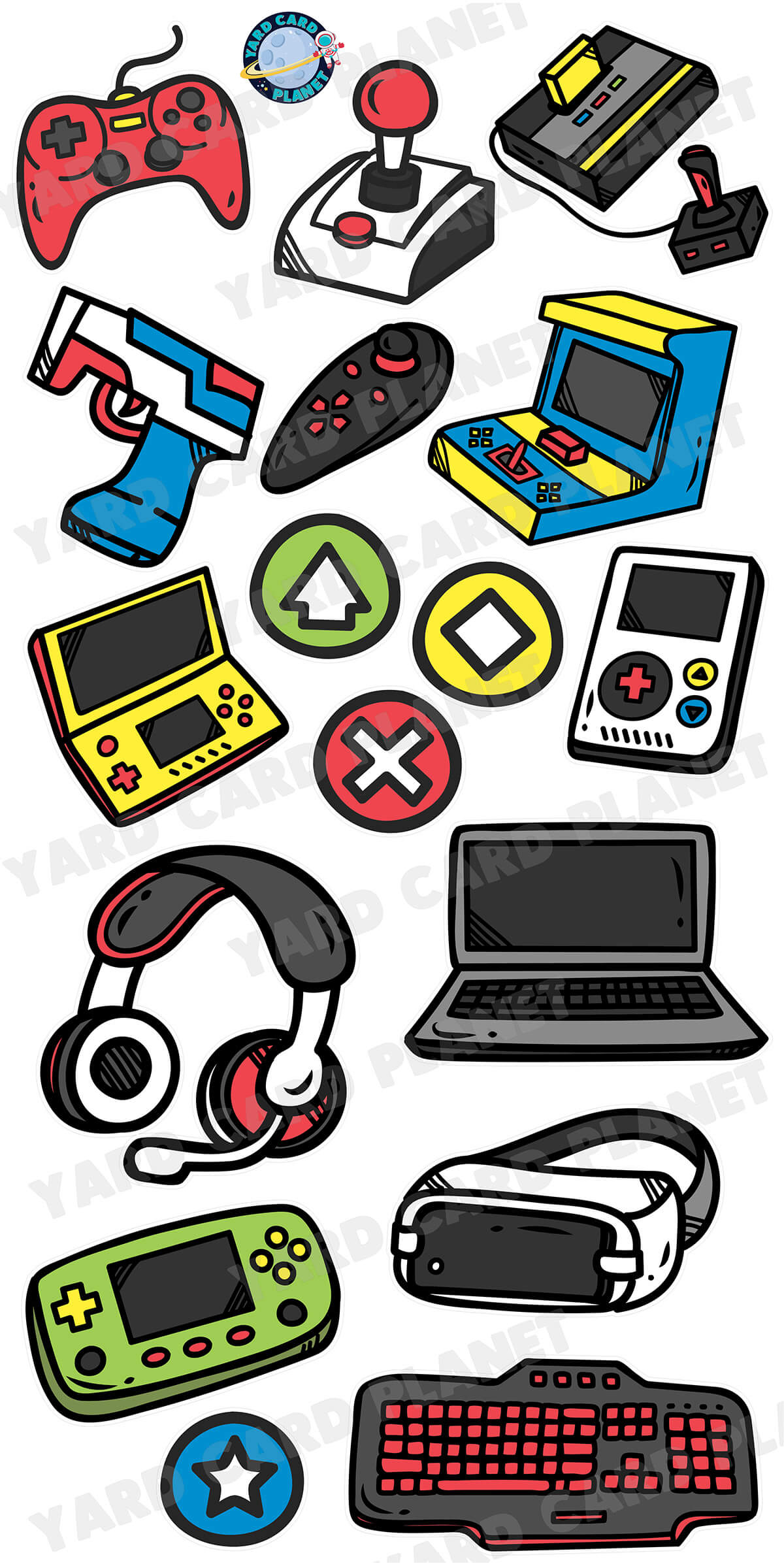 Colorful Video Game Yard Card Flair Set