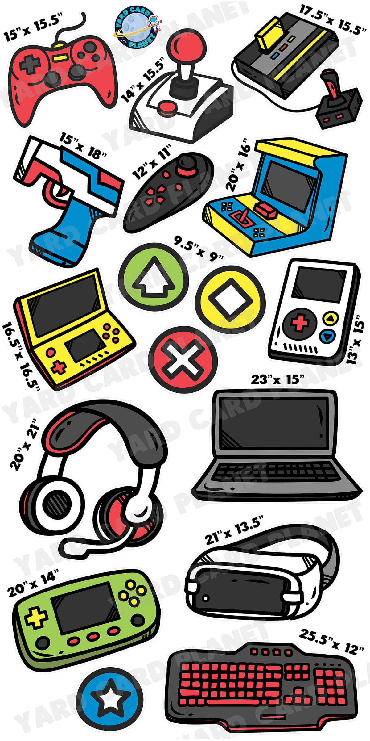 Colorful Video Game Yard Card Flair Set