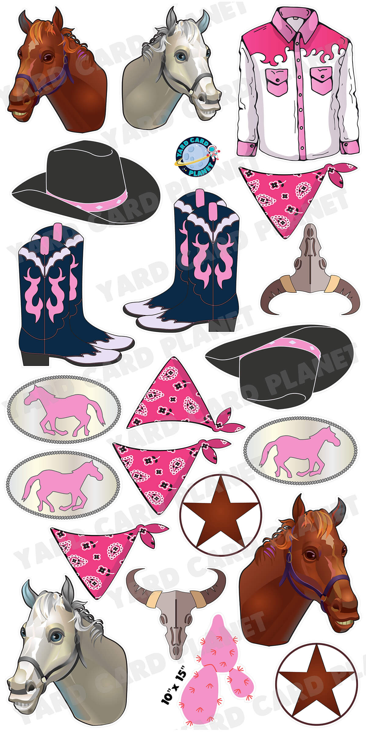 Wild West Western Cowgirl Yard Card Flair Set