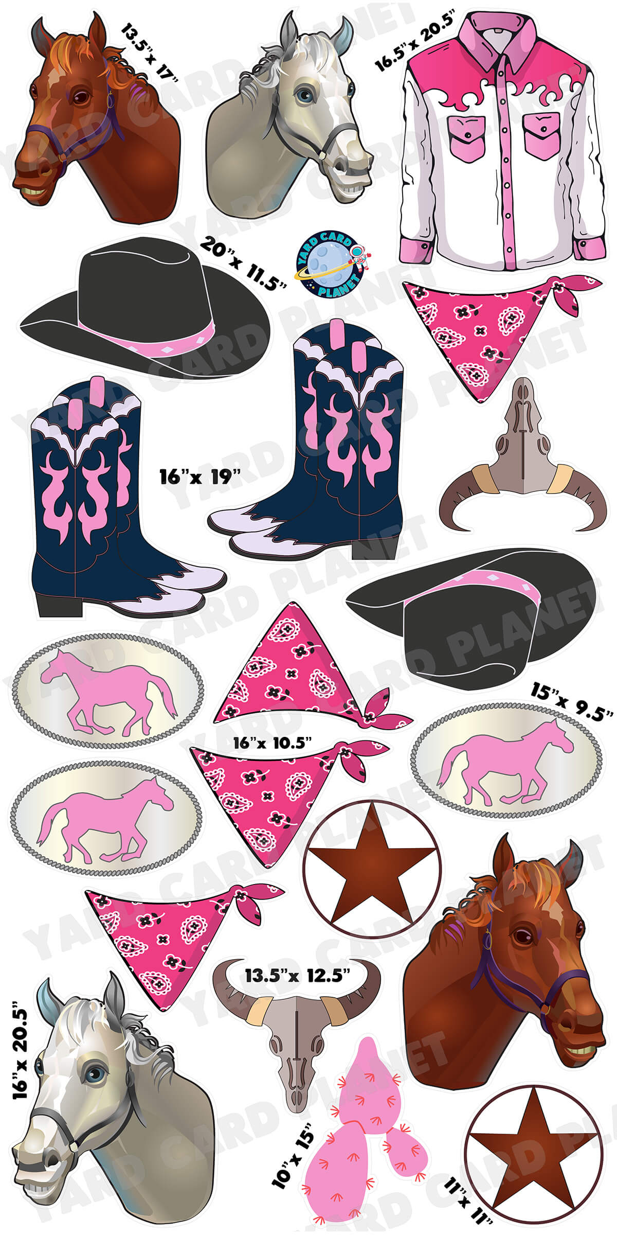 Wild West Western Cowgirl Yard Card Flair Set
