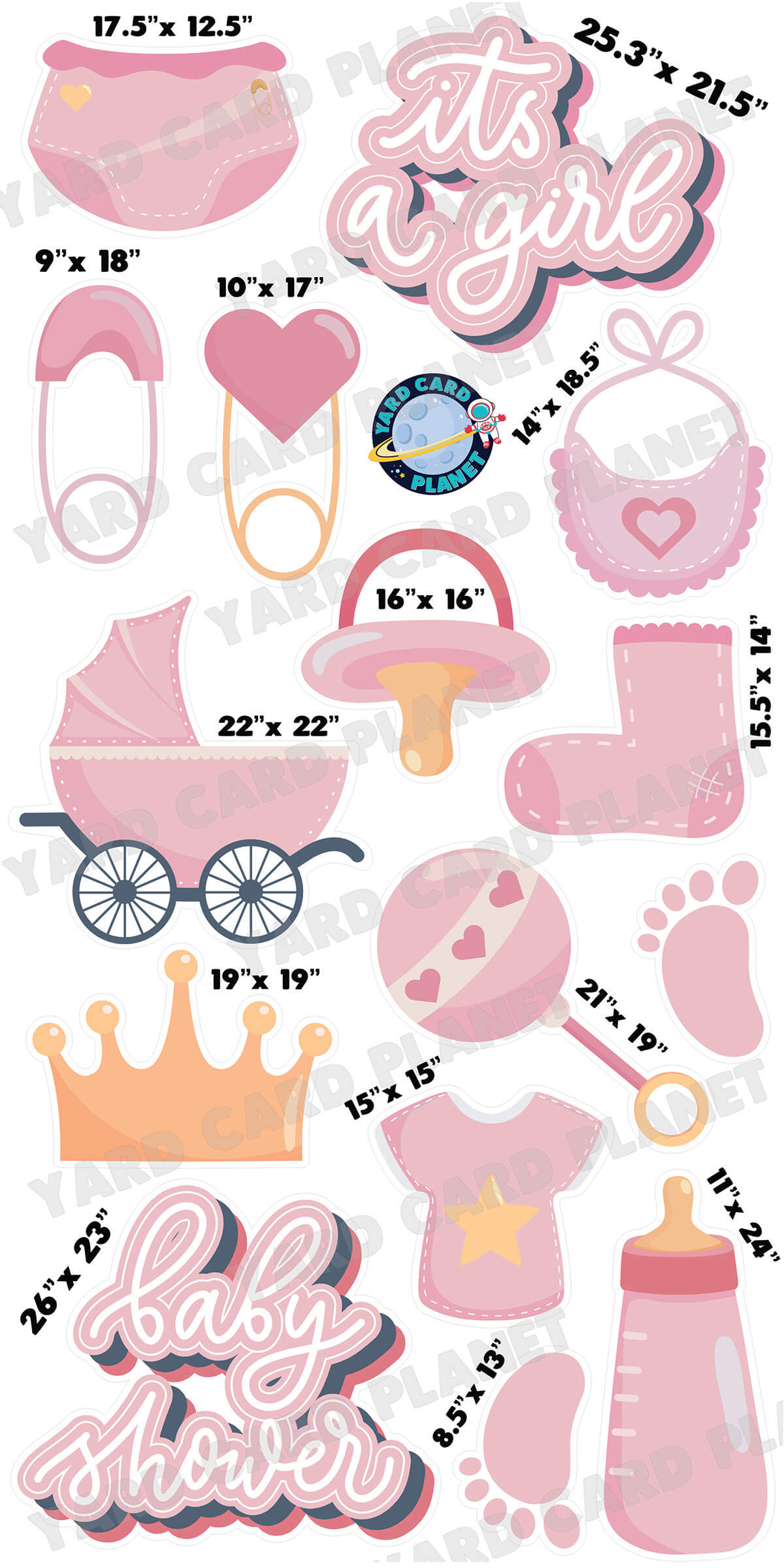 It's A Girl Baby Shower Yard Card Flair Set